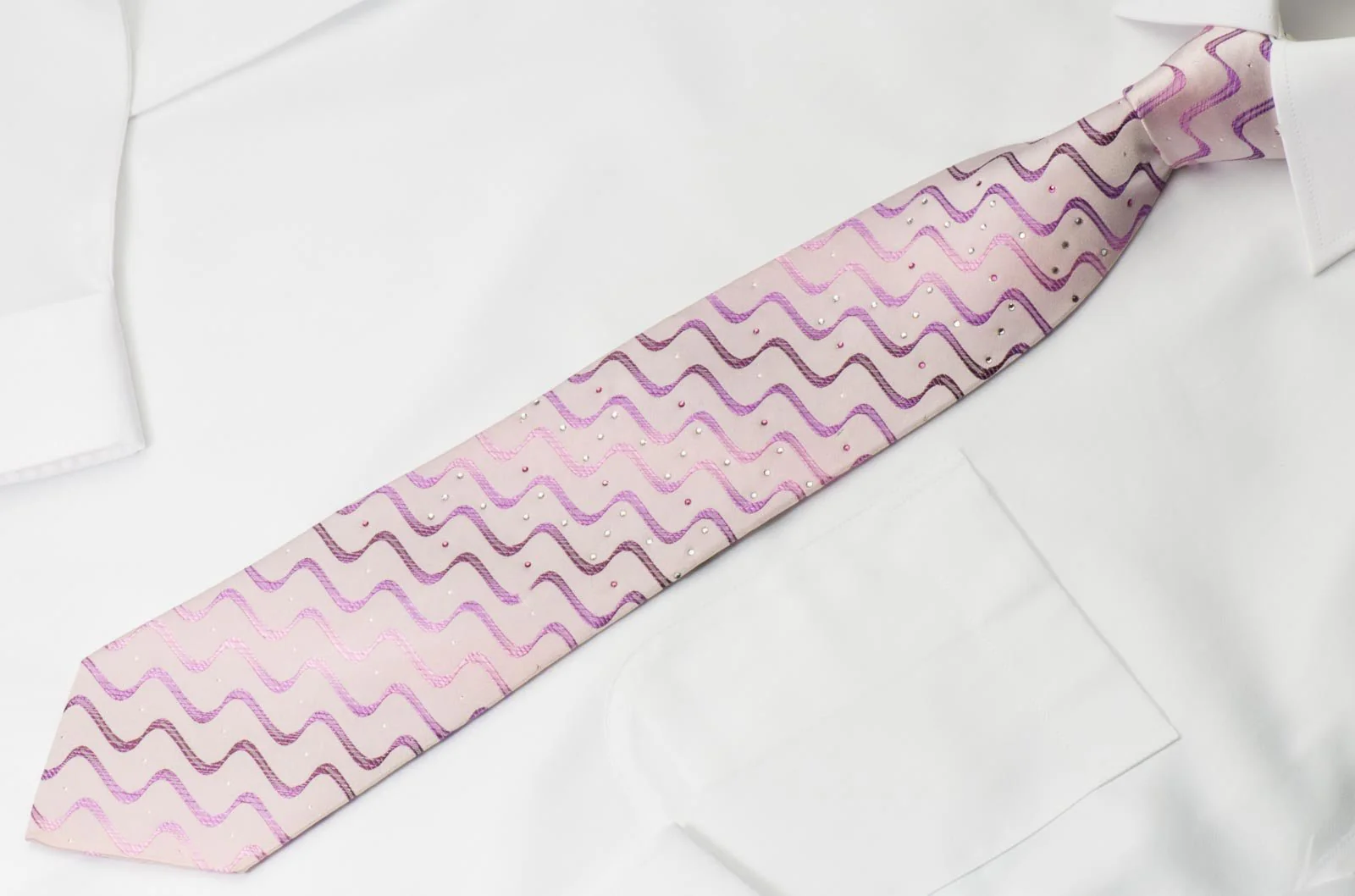 Christian Aujard Crystal Rhinestone Tie Waves On Pink With Silver Sparkles - Image 3
