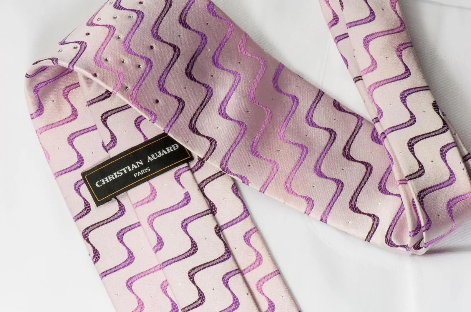 Christian Aujard Crystal Rhinestone Tie Waves On Pink With Silver Sparkles - Image 5