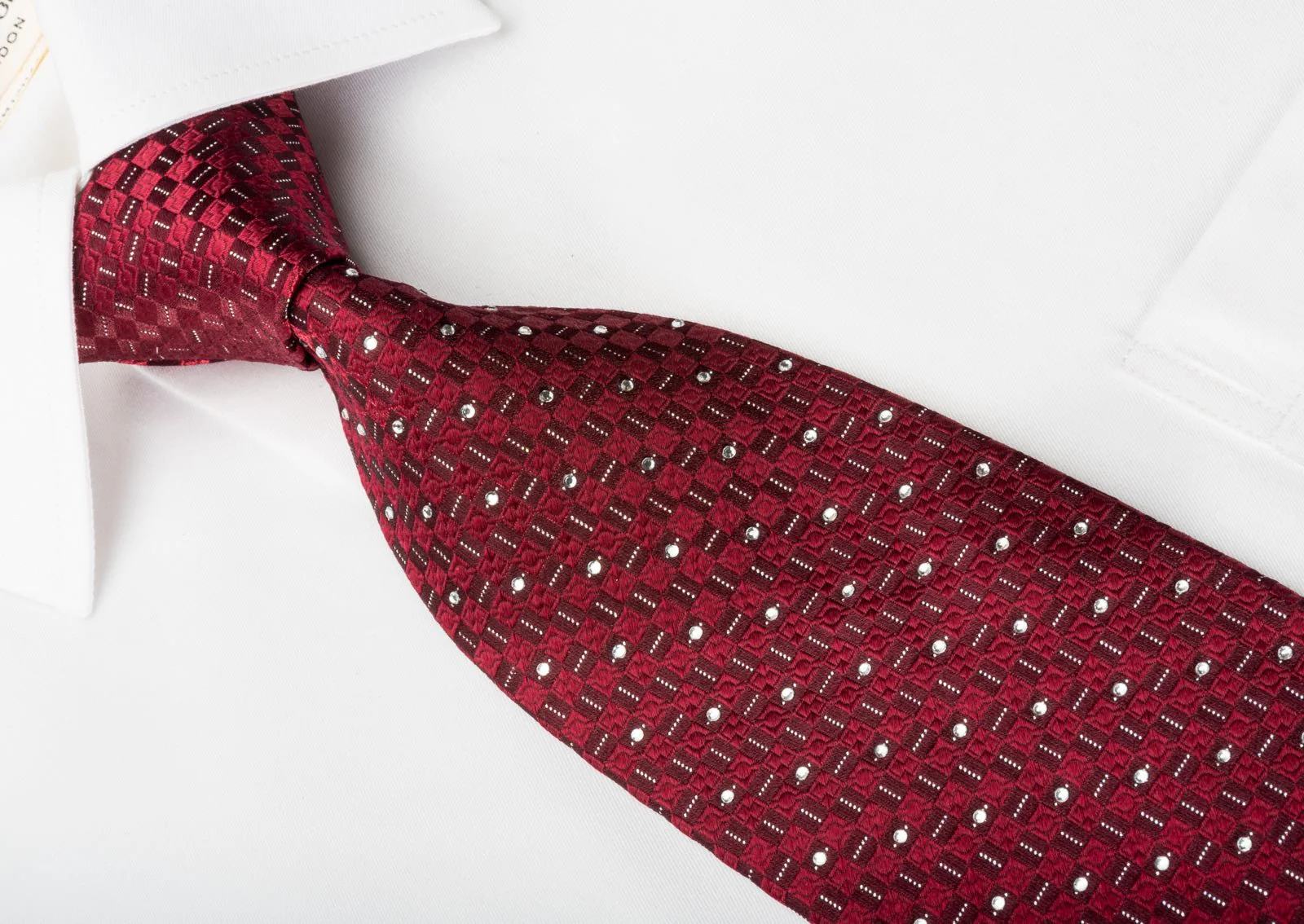 Christian Aujard Rhinestone Silk Necktie Burgundy With Silver Sparkles - Image 4