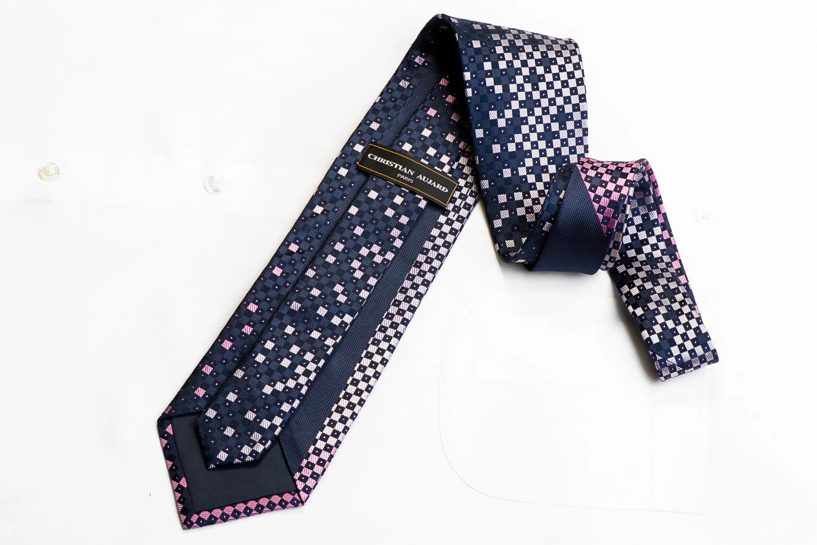 Christian Aujard Rhinestone Silk Necktie Purple Geometric On Navy With Sparkles - Image 4