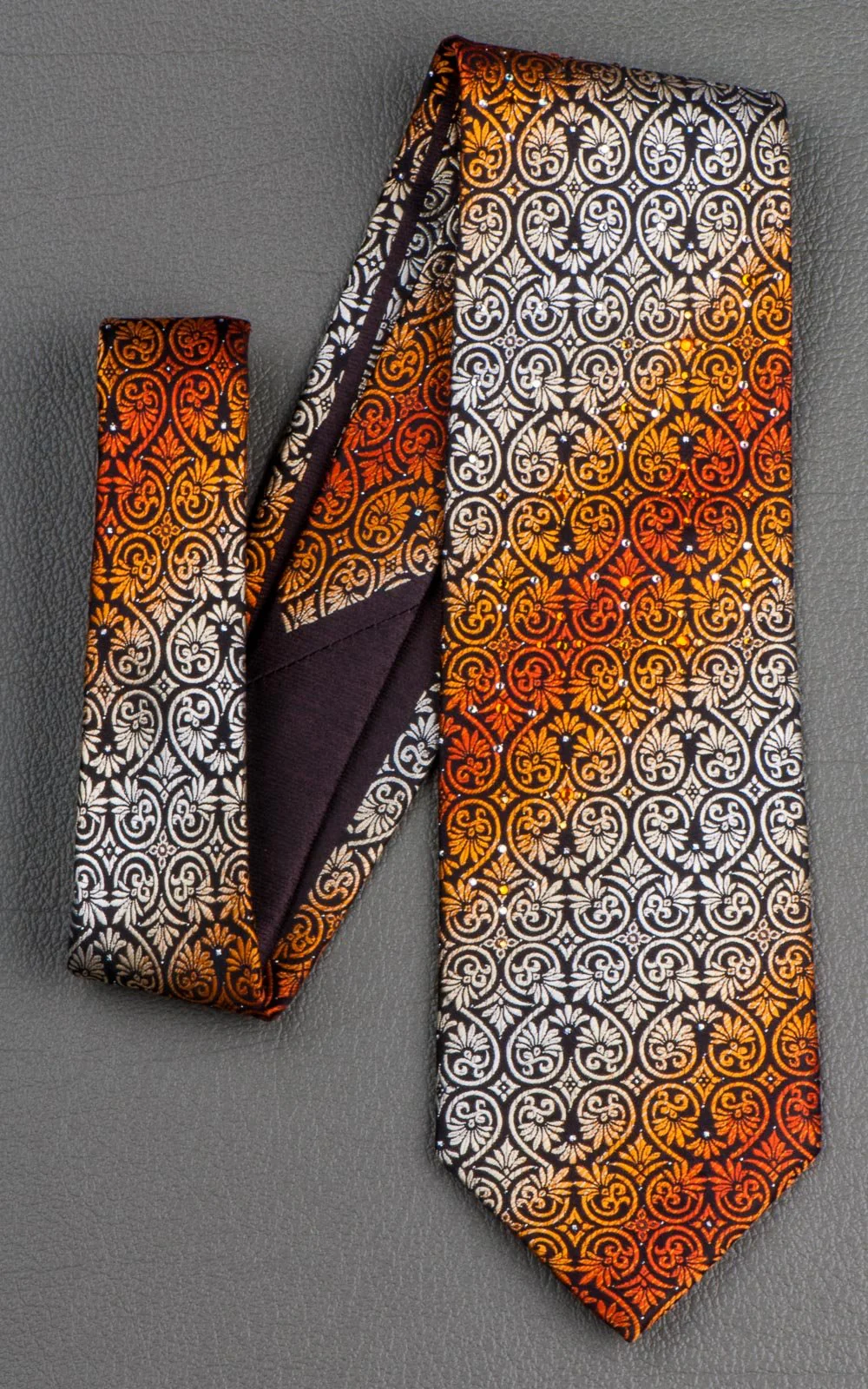 Christian Aujard Rhinestone Tie Orange Anthemion On Black Classic 3 1/2 Inch - Image 5