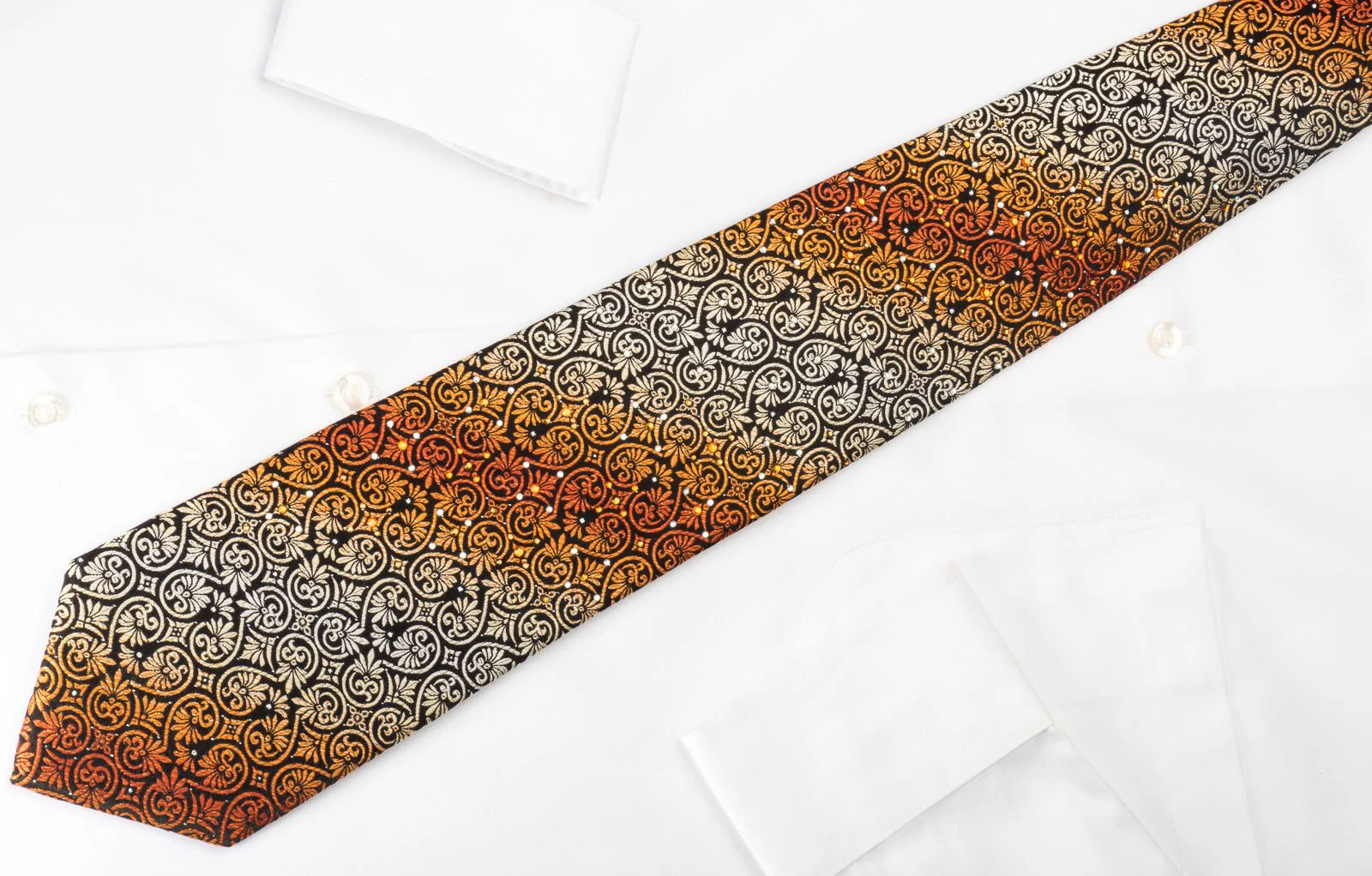 Christian Aujard Rhinestone Tie Orange Anthemion On Black With Silver Sparkles - Image 4