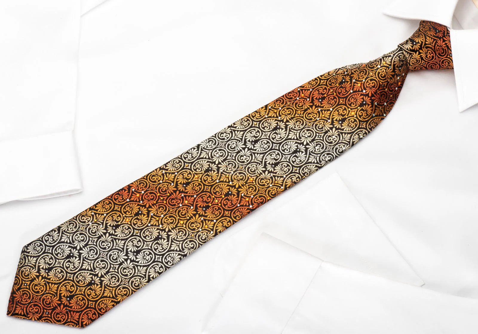 Christian Aujard Rhinestone Tie Orange Anthemion On Black With Silver Sparkles - Image 5