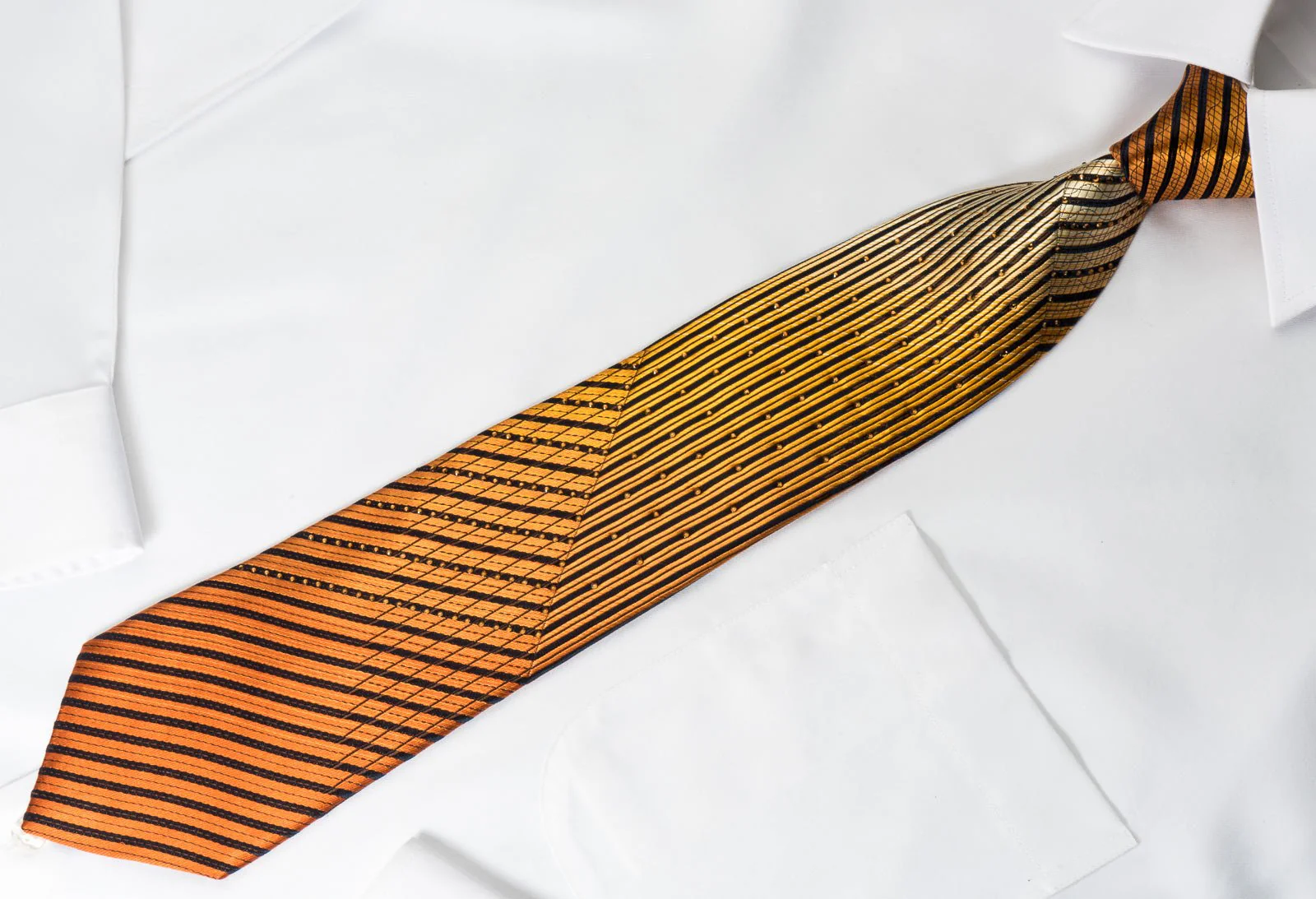 Christian Aujard Silk Rhinestone Necktie Orange Striped On Black - Image 4