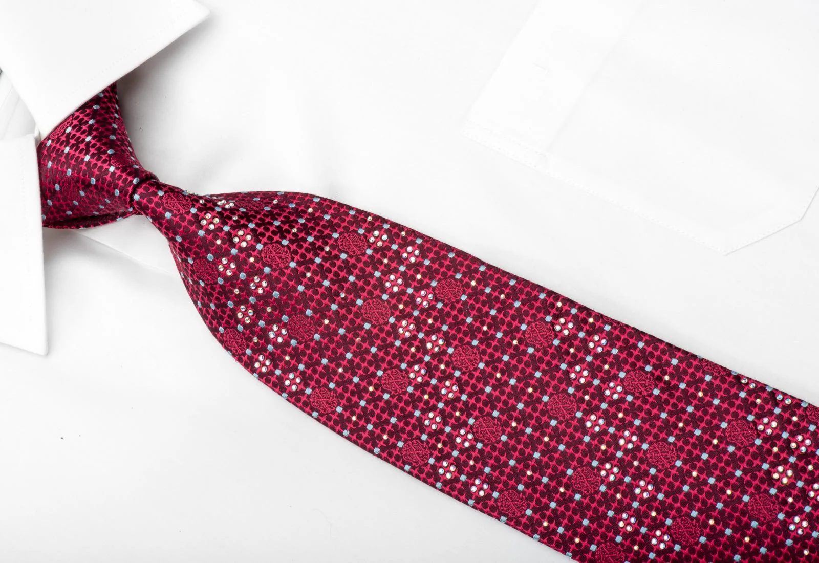 Christian Lacroix Mens Silk Rhinestone Necktie Cartouche On Burgundy Sparkling With Rhinestones - Image 3