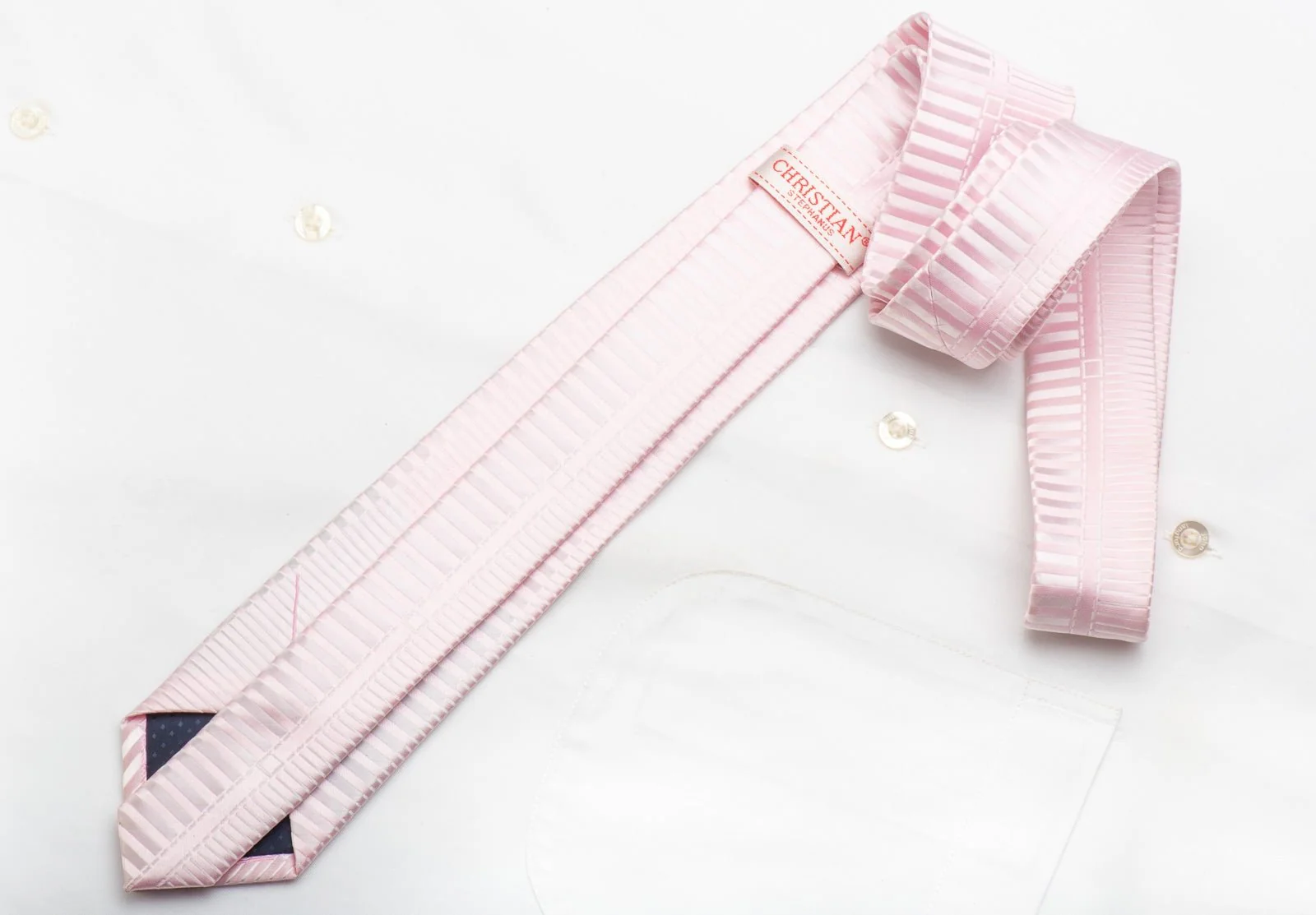 Christian Stephanus Men's Skinny Silk Tie Striped On Pink With Crystal Rhinestones - Image 4