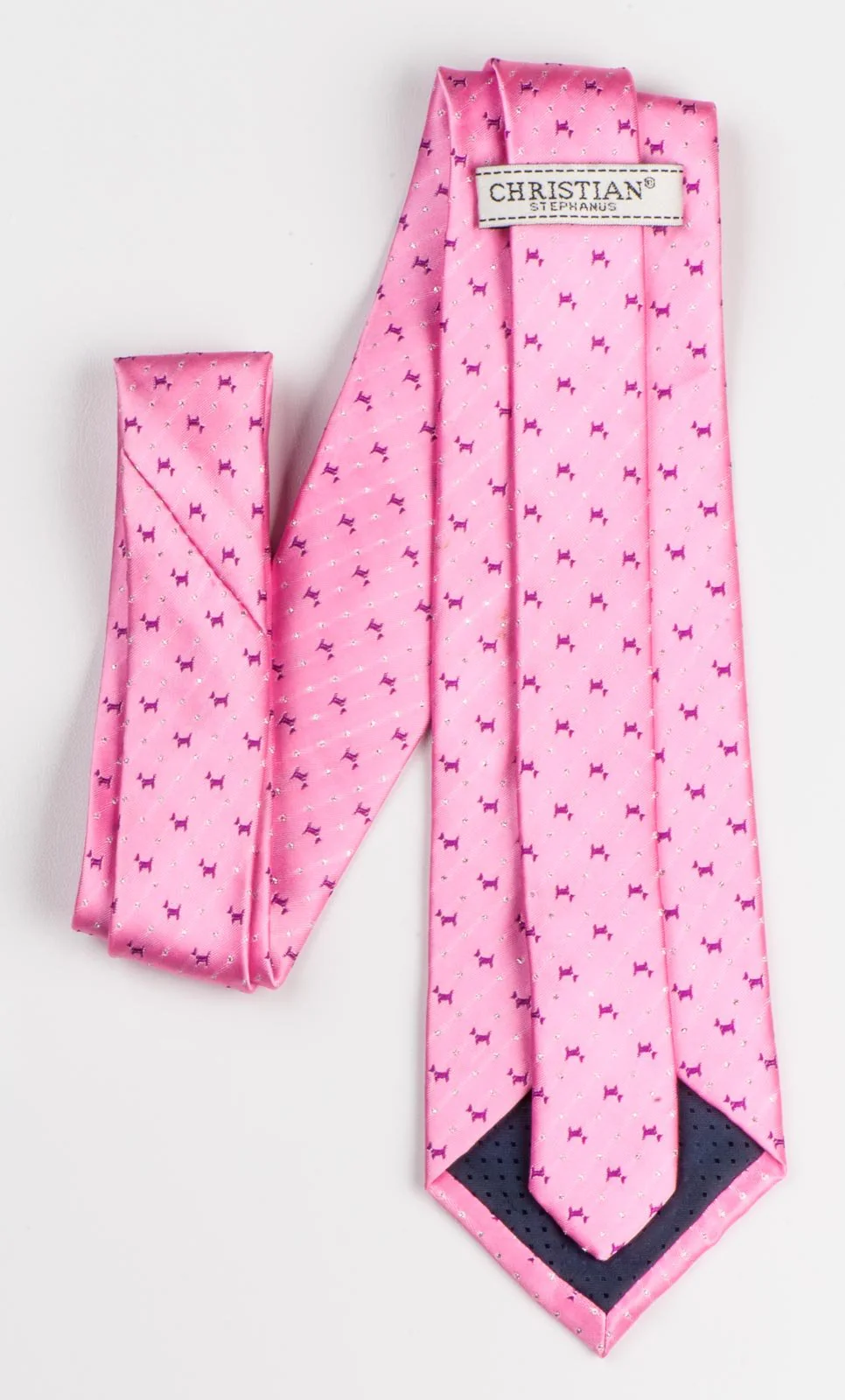 Christian Stephanus Silk Neck Tie Scotty Dogs On Pink 3 1/4 Inch - Image 2