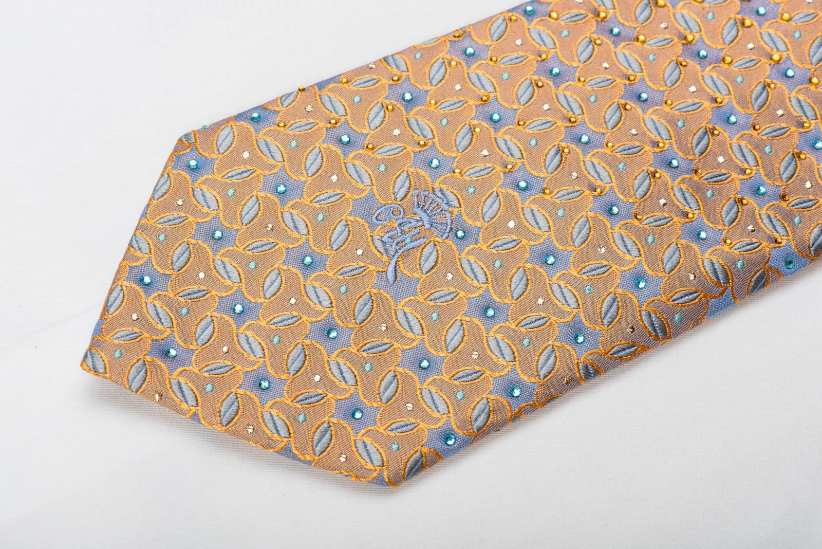 Countess Mara Men's Crystal Silk Necktie Blue Gold Geometric With Silver Sparkles - Image 3