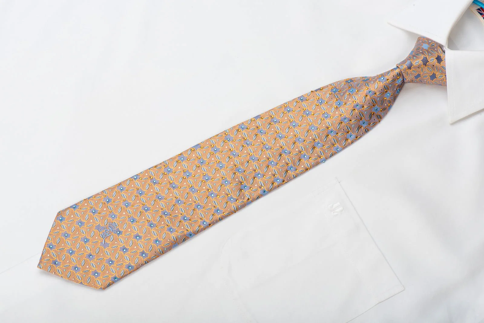 Countess Mara Men's Crystal Silk Necktie Blue Gold Geometric With Silver Sparkles - Image 4