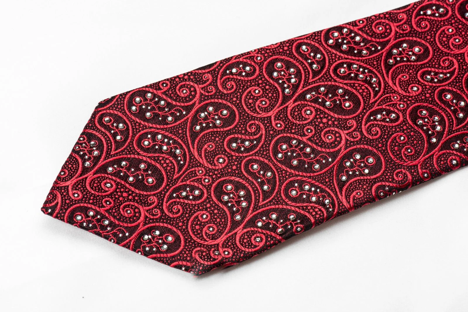 Countess Mara Men's Crystal Tie Paisley On Red Burgundy Silk With Silver Sparkles - Image 2