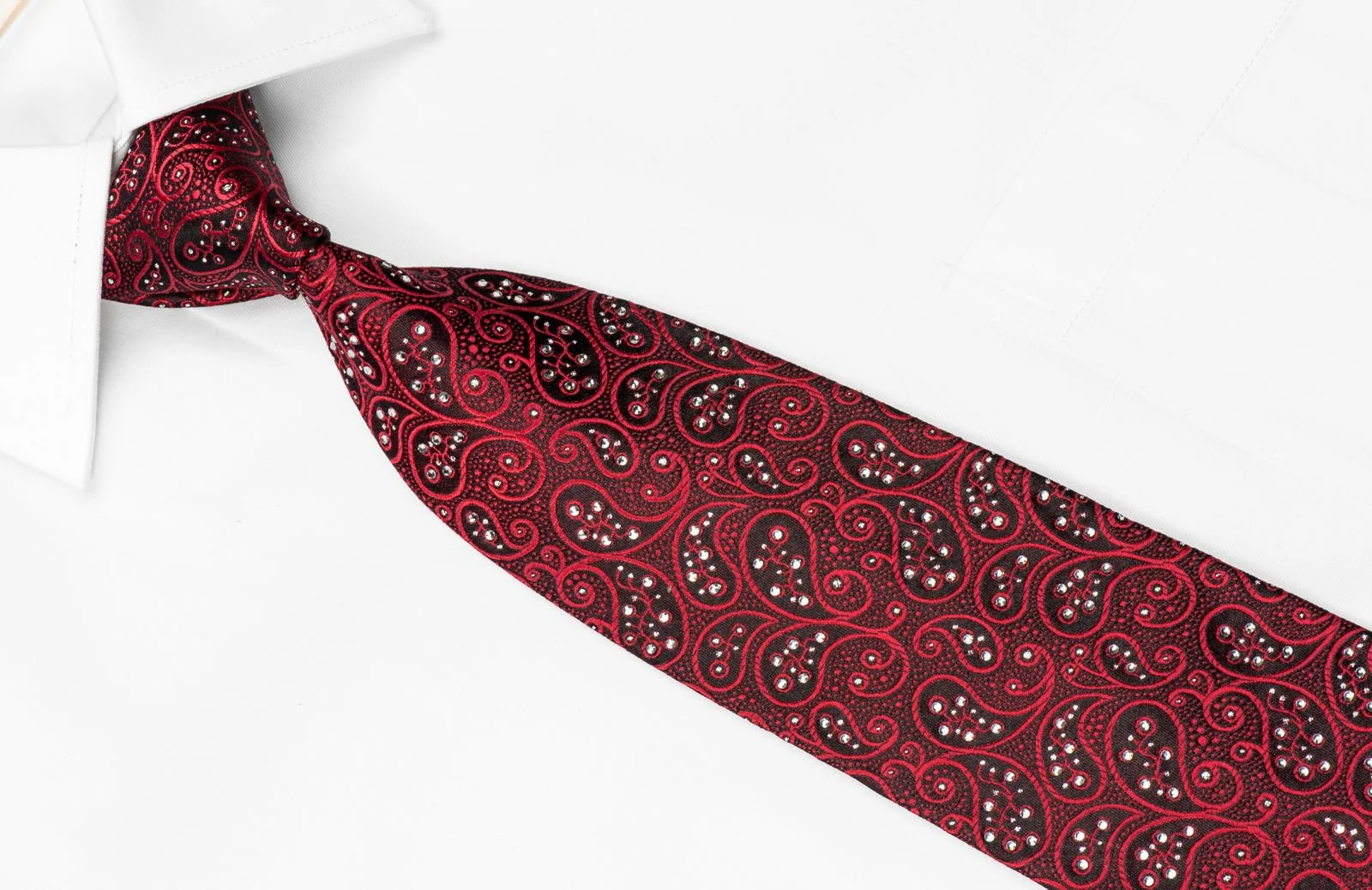 Countess Mara Men's Crystal Tie Paisley On Red Burgundy Silk With Silver Sparkles - Image 3