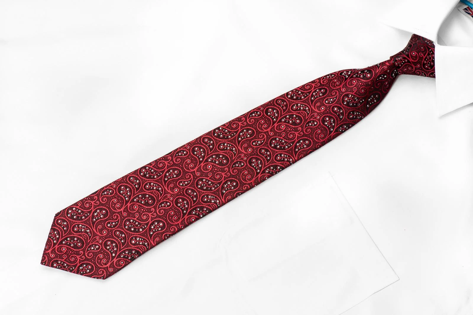 Countess Mara Men's Crystal Tie Paisley On Red Burgundy Silk With Silver Sparkles - Image 4