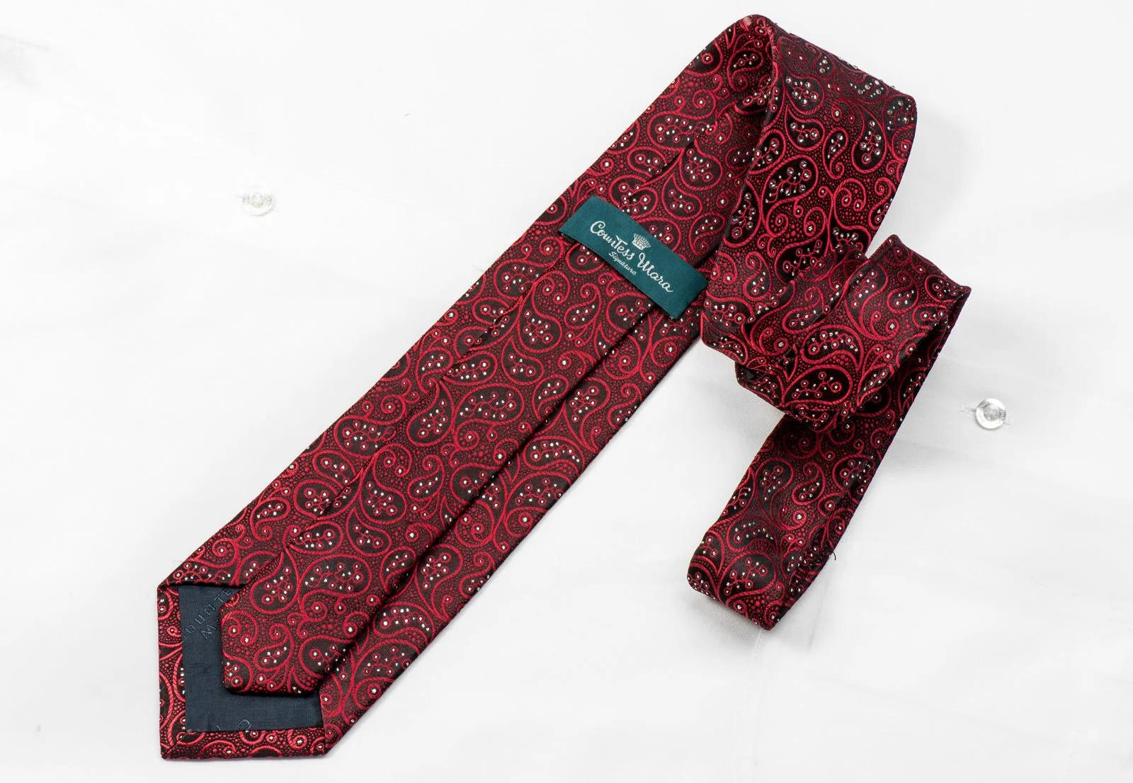 Countess Mara Men's Crystal Tie Paisley On Red Burgundy Silk With Silver Sparkles - Image 5