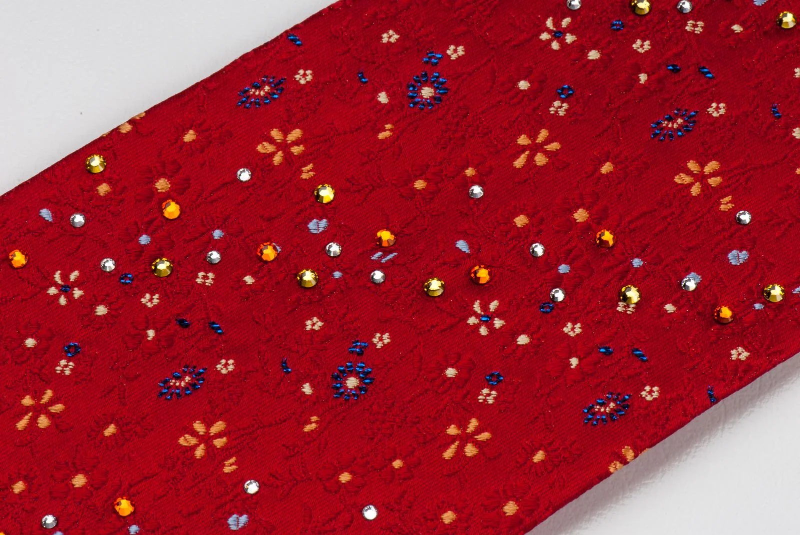 Countess Mara Men's Silk Neck Tie Floral Design On Red With Rhinestones - Image 4