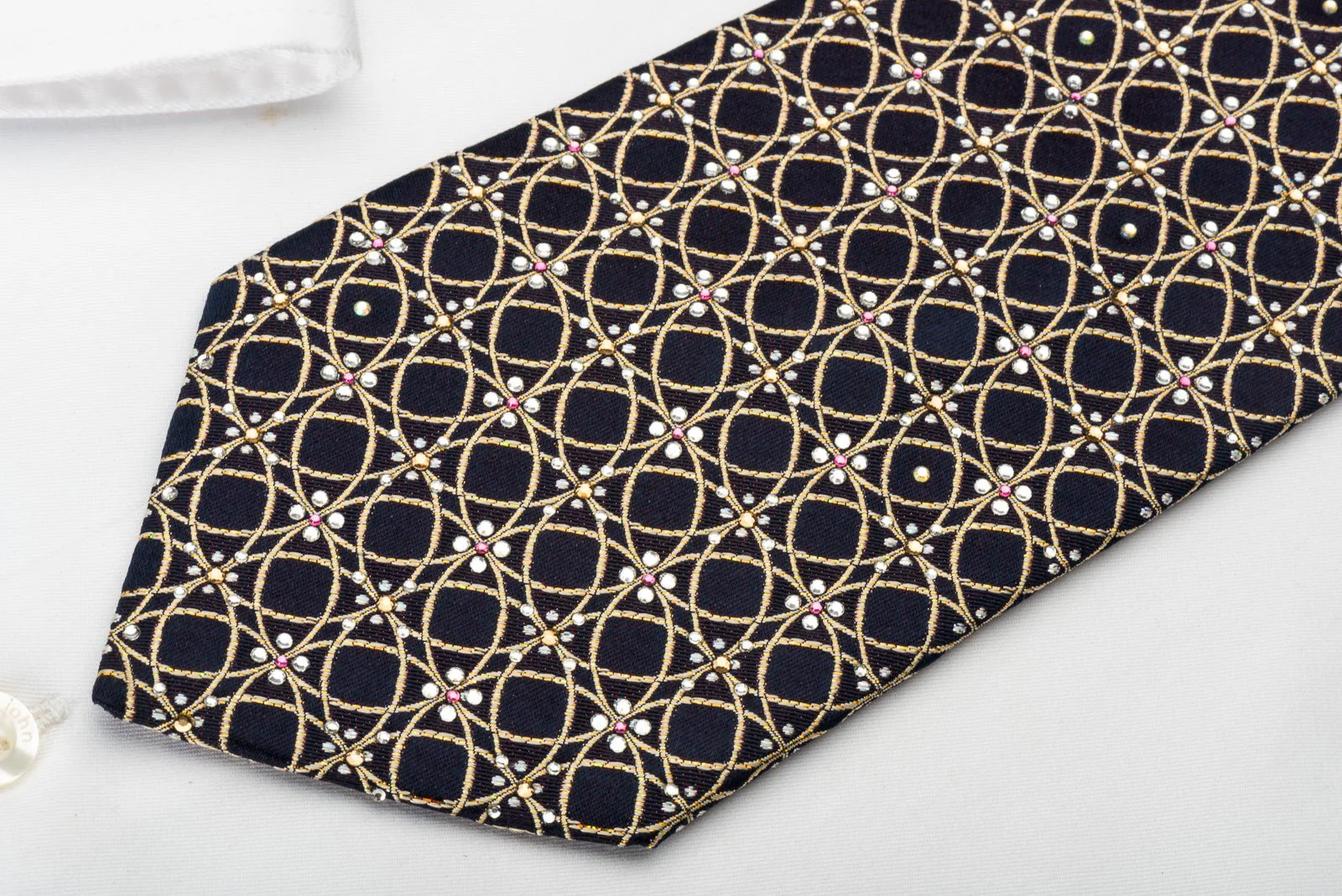 Countess Mara Rhinestone Tie Golden Circles On Navy Blue With Golden Sparkles - Image 5