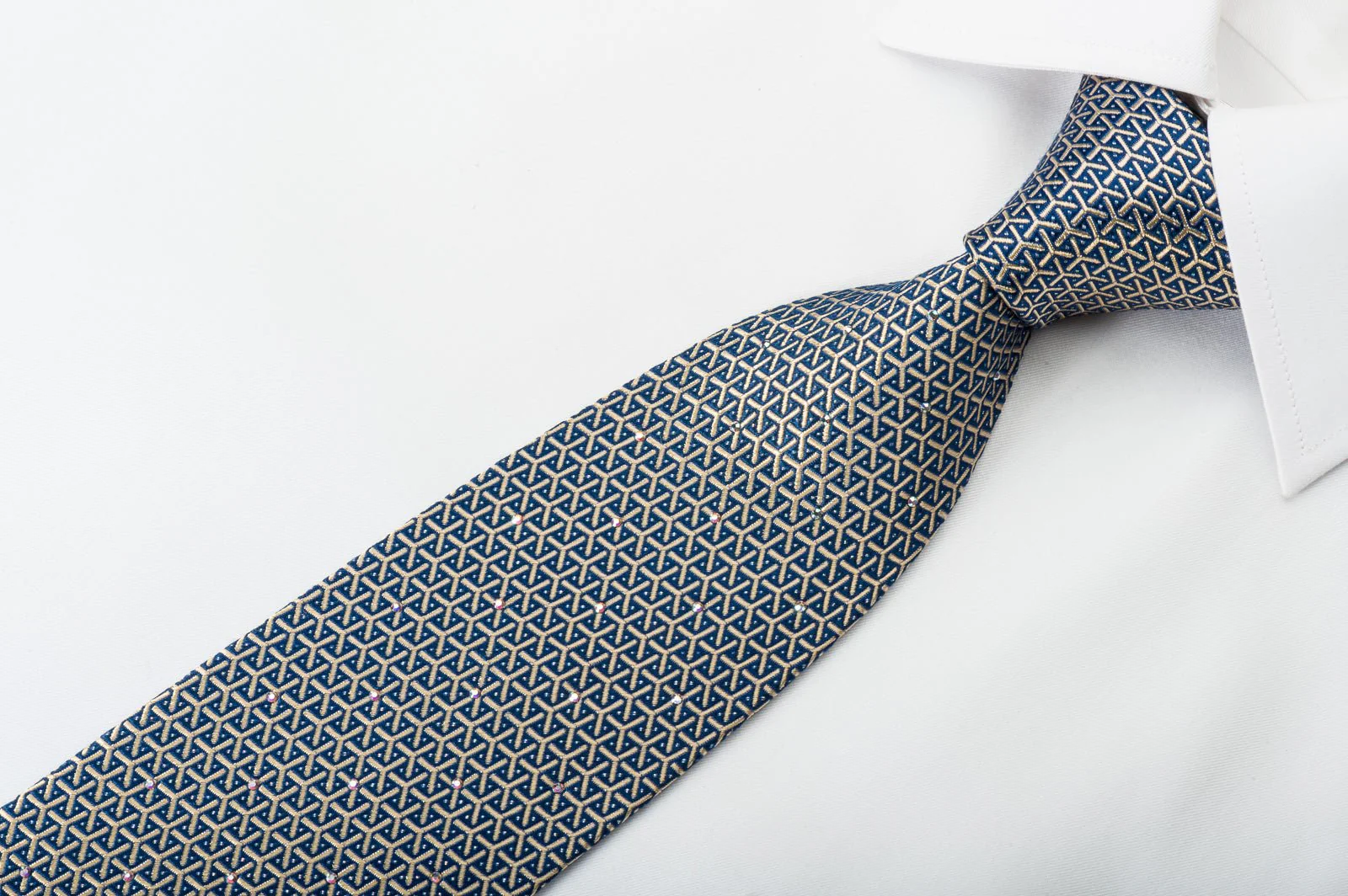 Countess Mara Silk Rhinestone Necktie Silver Trellis On Blue With Sparkles - Image 4
