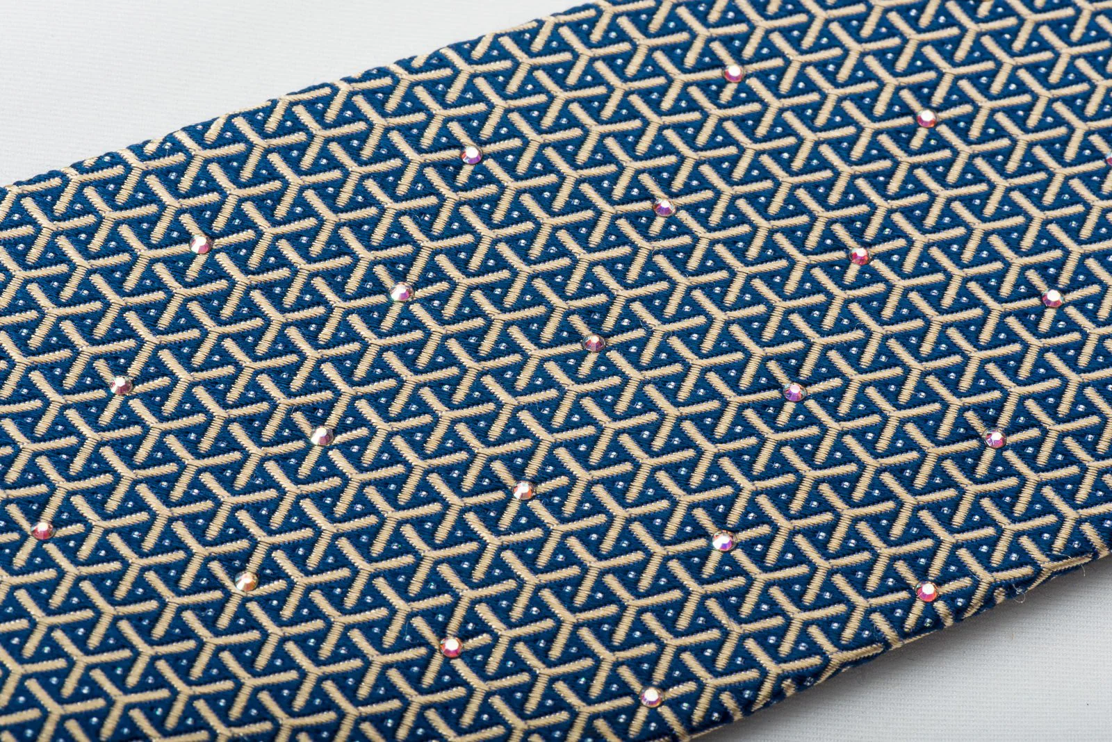 Countess Mara Silk Rhinestone Necktie Silver Trellis On Blue With Sparkles - Image 5