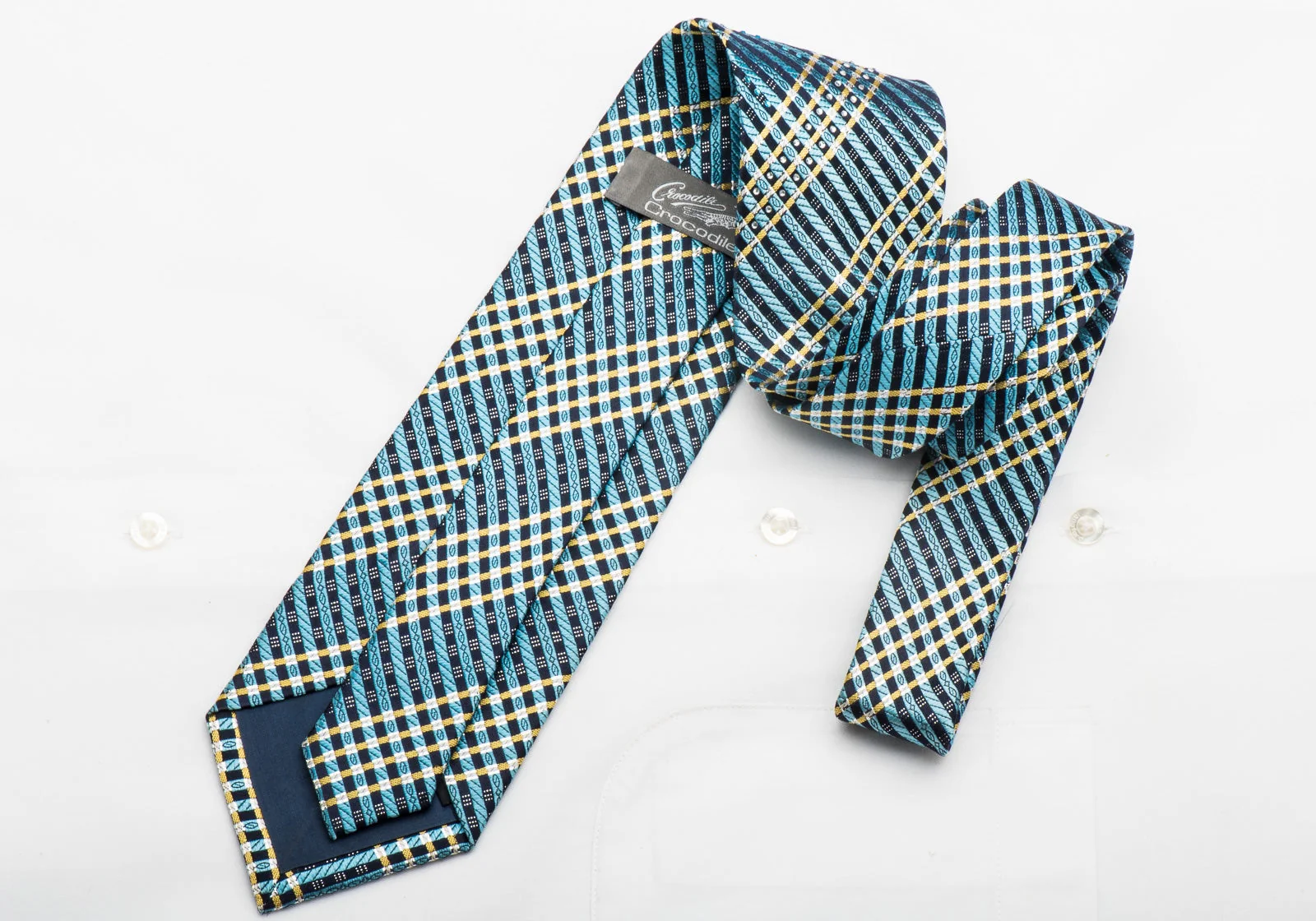 Crocodile Men's Crystal Necktie Blue Silver Striped With Sparkles - Image 5