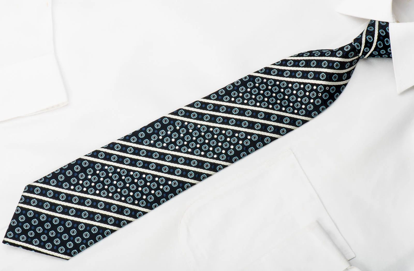 Crocodile Rhinestone Tie Stripes & Dots On Blue With Sparkles - Image 4