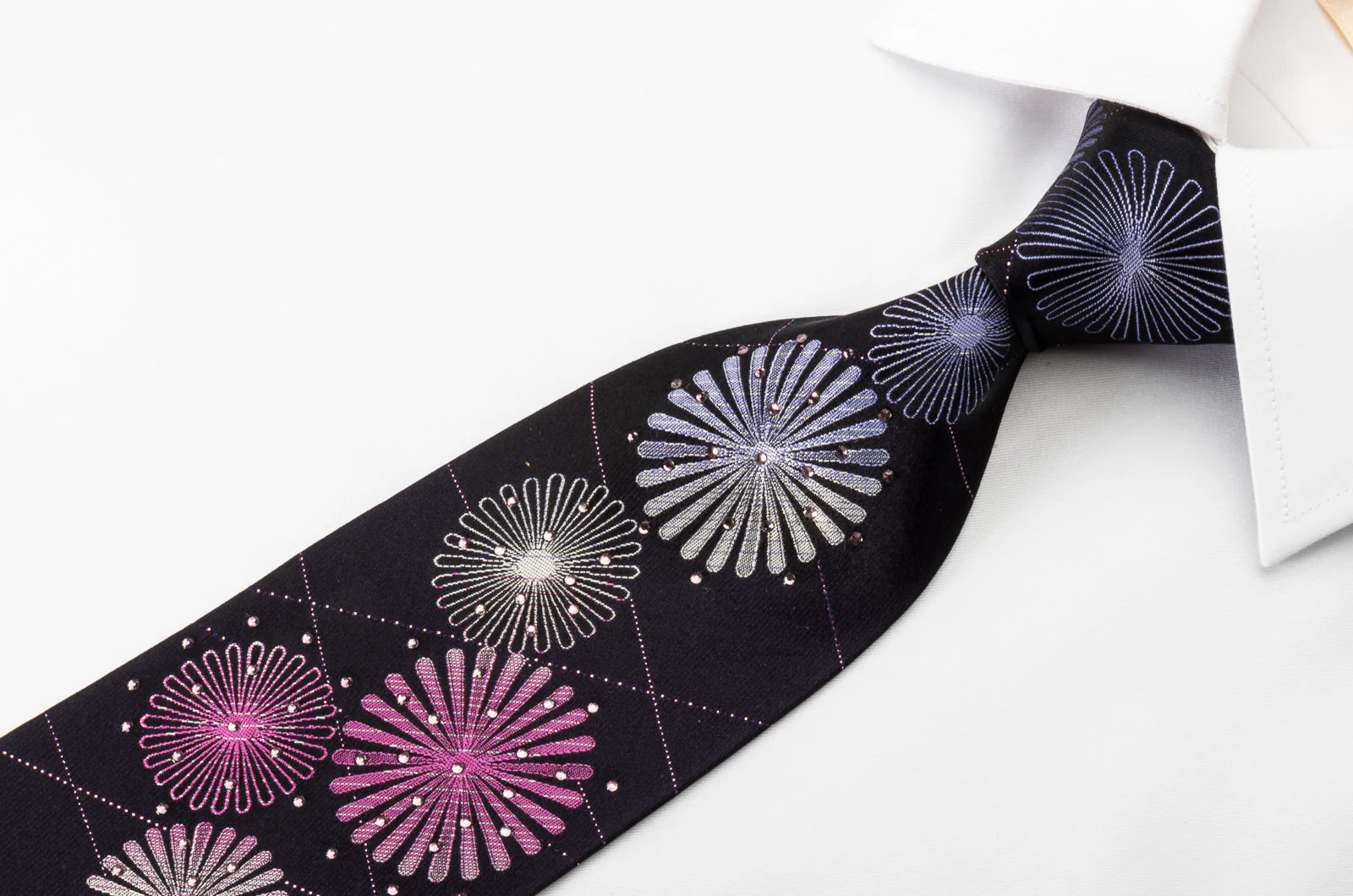 Crocodile Silk Rhinestone Necktie Geometric On Purple With Sparkles - Image 3