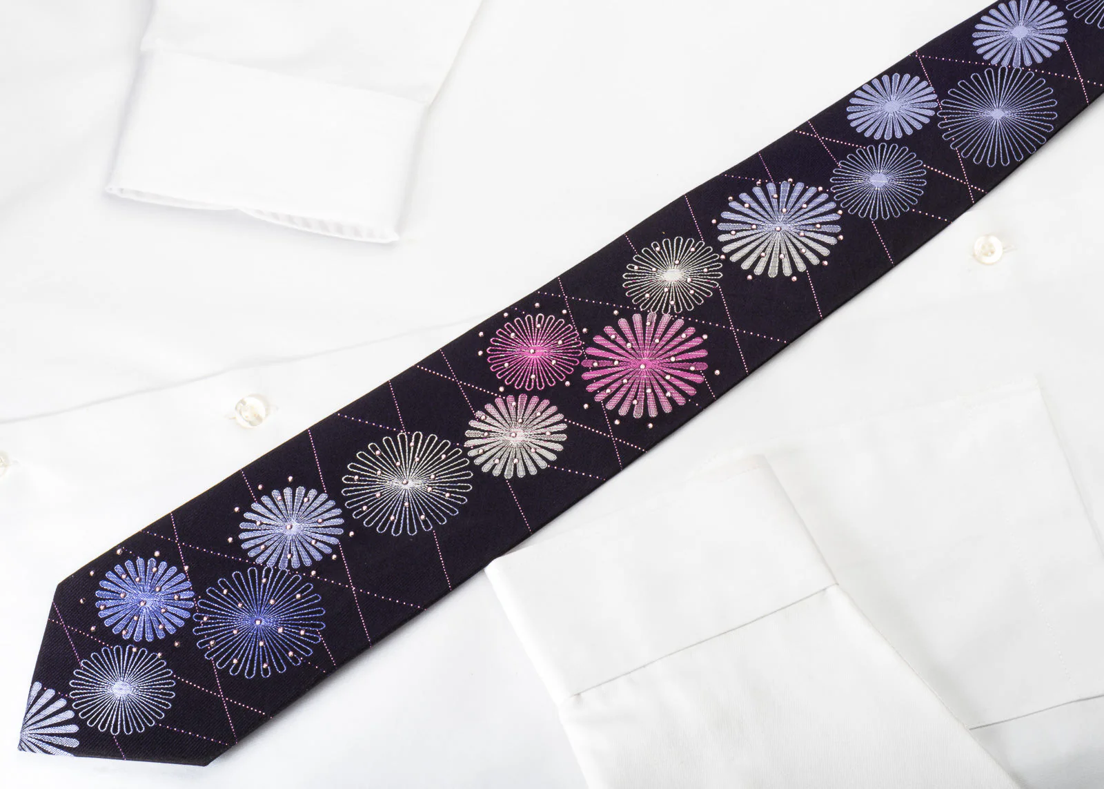 Crocodile Silk Rhinestone Necktie Geometric On Purple With Sparkles - Image 5