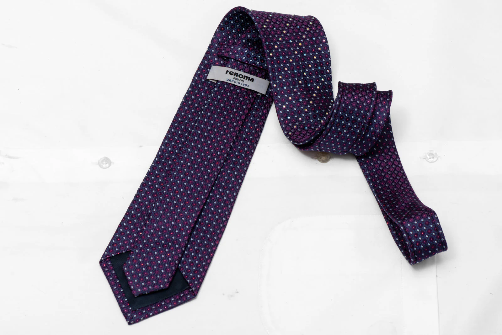 Crystal Sparkle Silk Necktie - Purple Multi-Color Rhinestone Tie - Image 3