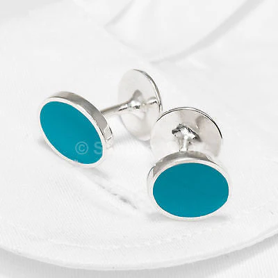 Cufflinks Solid 925 Sterling Silver Turquoise Enamel Handmade Jewelry