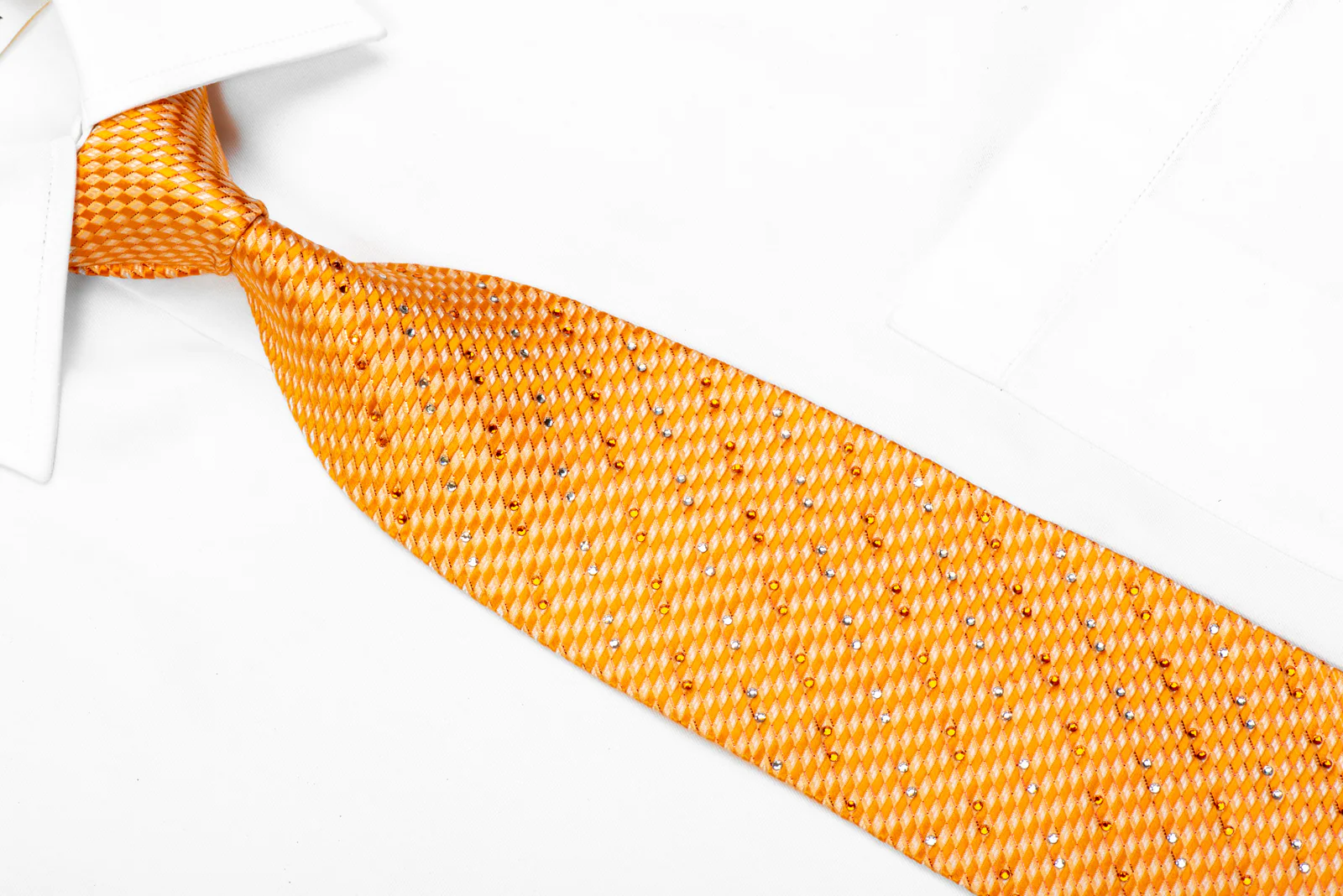 Daks Crystal Rhinestone Silk Tie Orange Geometric With Red Sparkles - Image 2