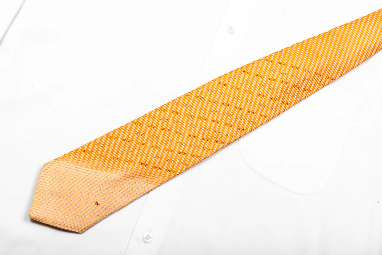 Daks Crystal Rhinestone Silk Tie Orange Geometric With Red Sparkles - Image 4