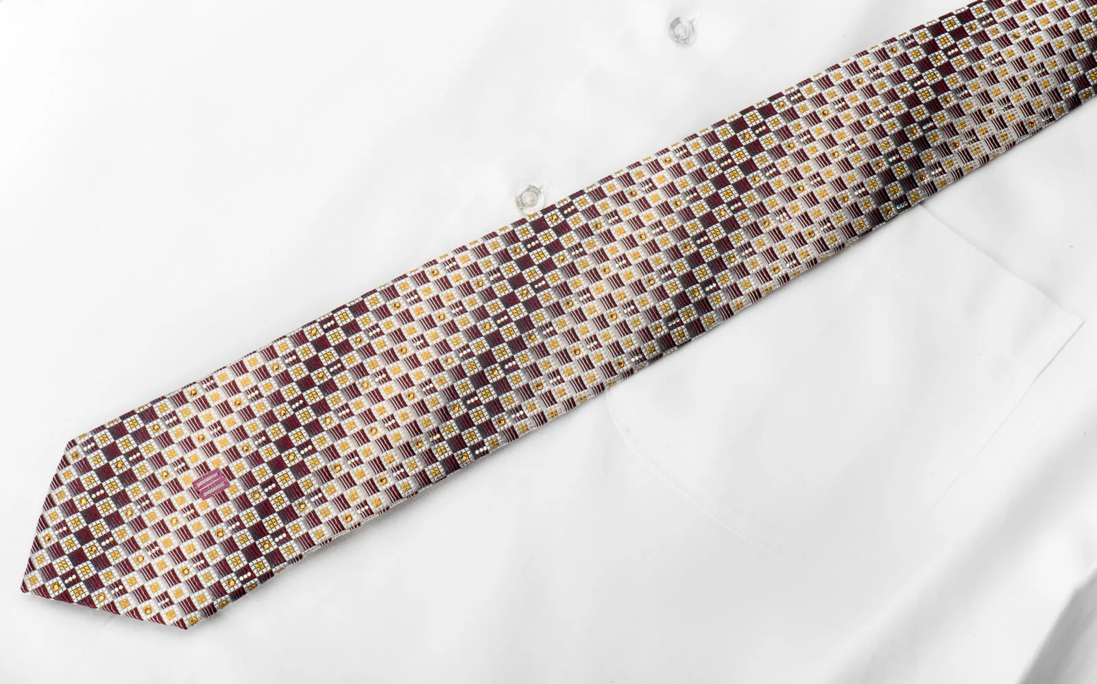 Men's Crystal Necktie Burgundy Silver Checkered Sparkling With Rhinestones - Image 5