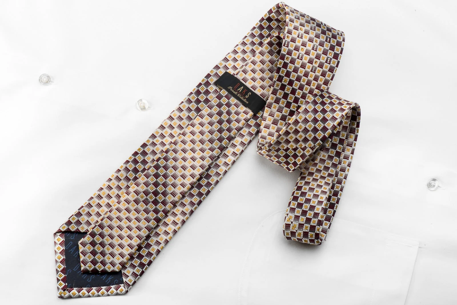 Men's Crystal Necktie Burgundy Silver Checkered Sparkling With Rhinestones - Image 6