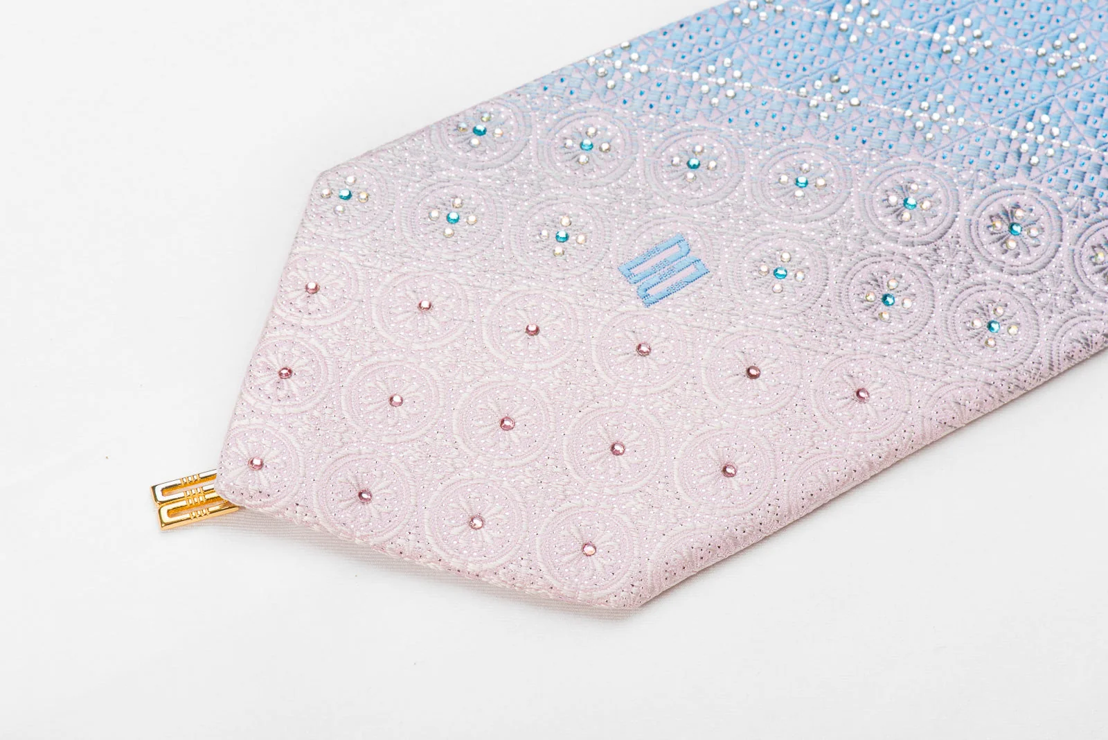 Daks Men's Crystal Silk Necktie Blue Pink Micro Checker With Silver Sparkles - Image 2