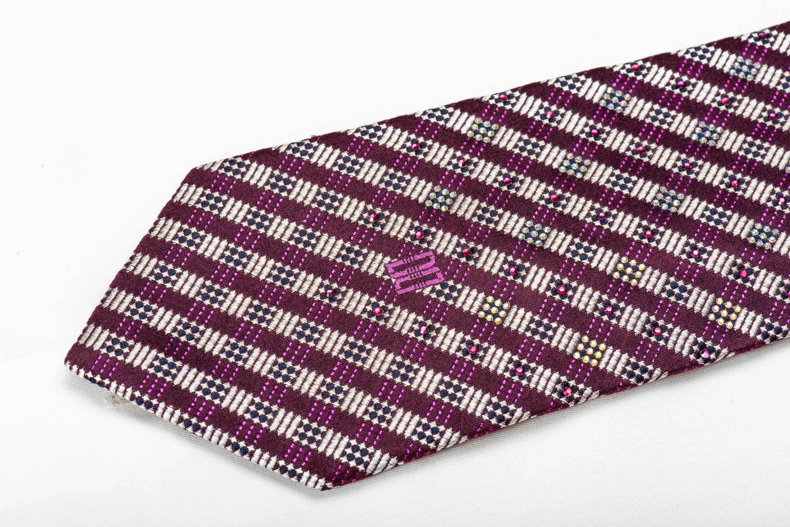 Daks Men's Crystal Silk Necktie Purple Silver Striped With Purple Sparkles - Image 2