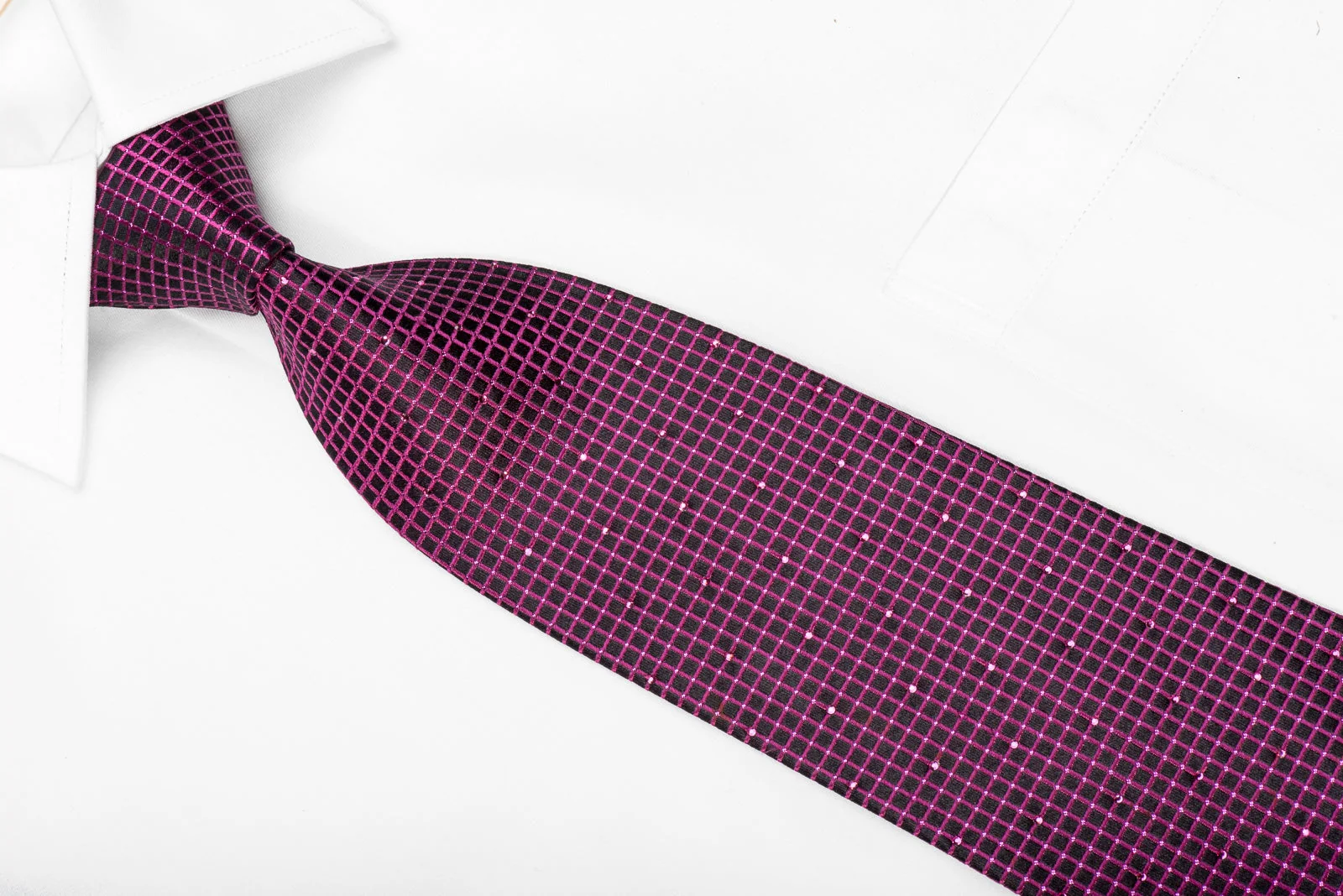 Daks Men's Crystal Silk Tie Purple Trellis On Black With Purple Sparkles - Image 3