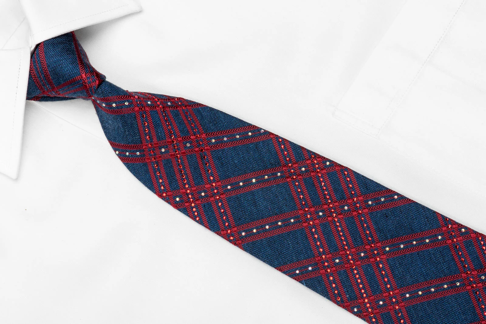 Daks Men's Crystal Silk Tie Red Stripes On Dark Blue Sparkling With Rhinestones - Image 2