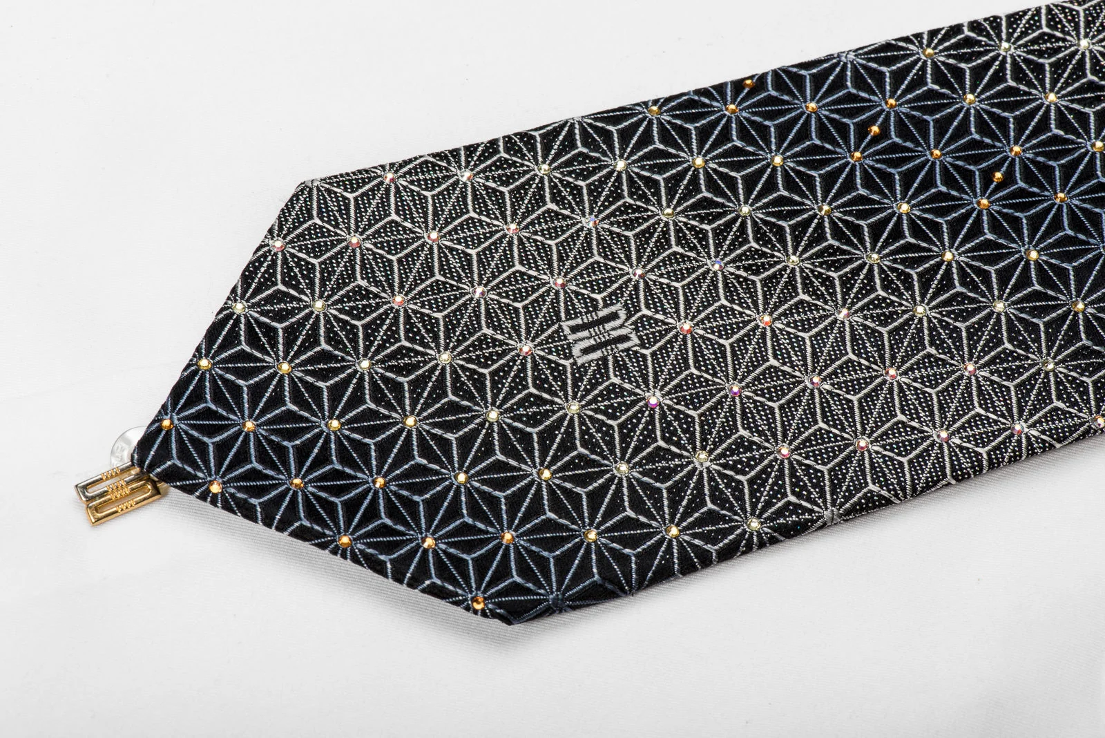 Daks Men's Crystal Silk Tie Silver Trellis On Black With Silver Sparkles - Image 2