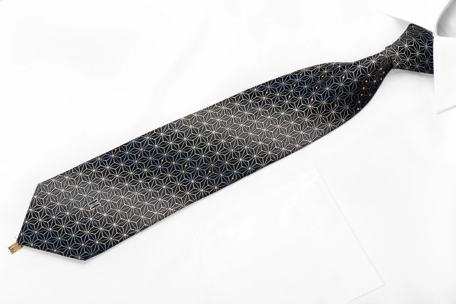 Daks Men's Crystal Silk Tie Silver Trellis On Black With Silver Sparkles - Image 3