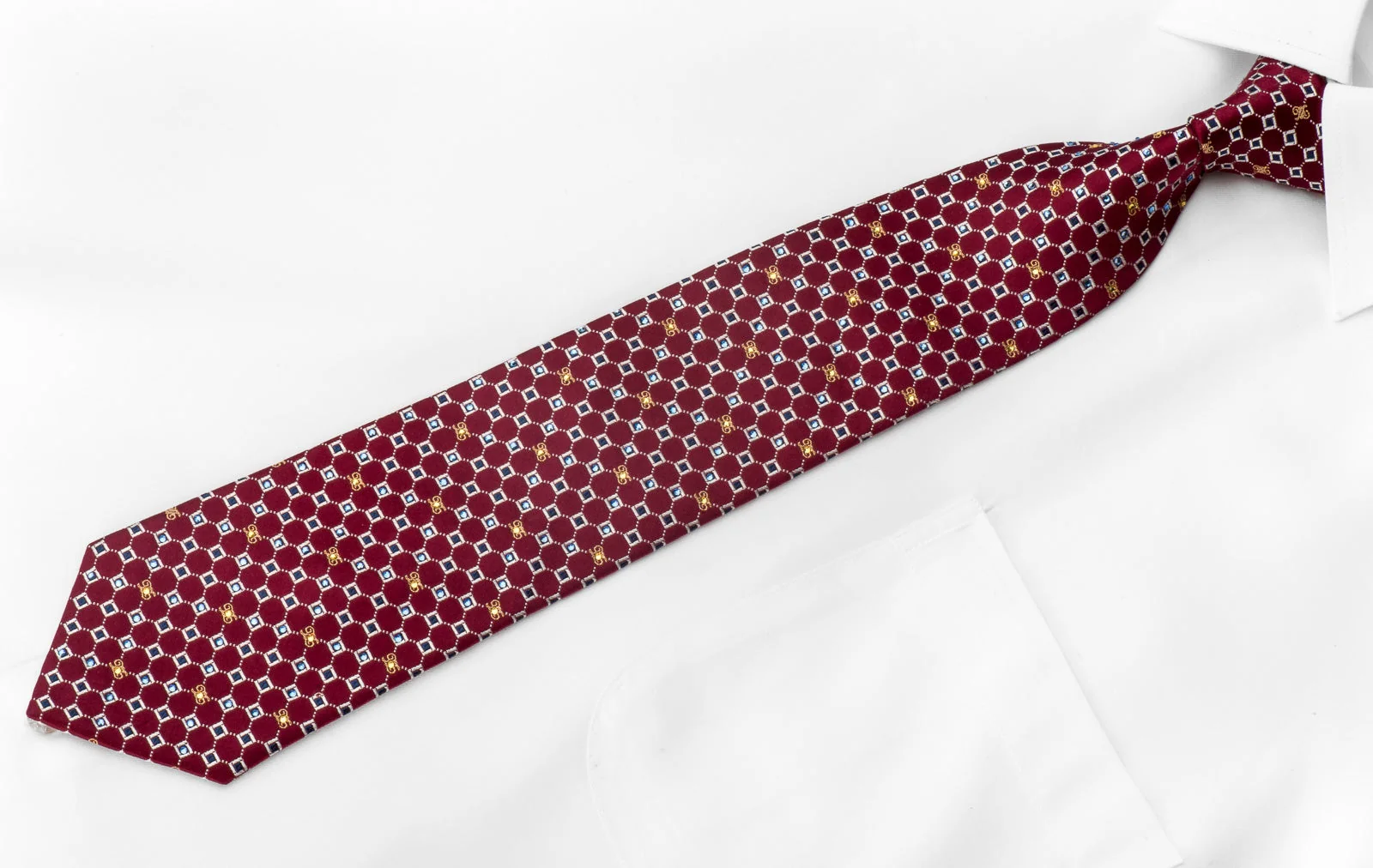 Daks Men's Crystal Tie Trellis Micro Squares On Burgundy With Gold Sparkles - Image 2