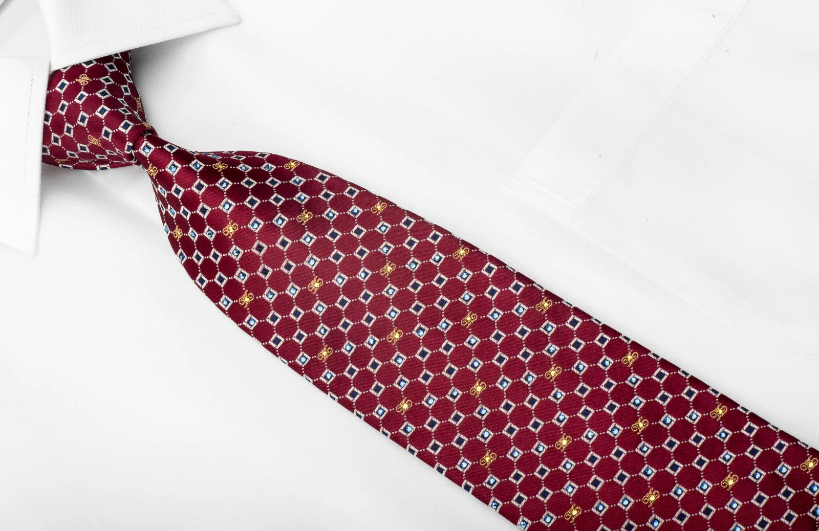 Daks Men's Crystal Tie Trellis Micro Squares On Burgundy With Gold Sparkles - Image 3