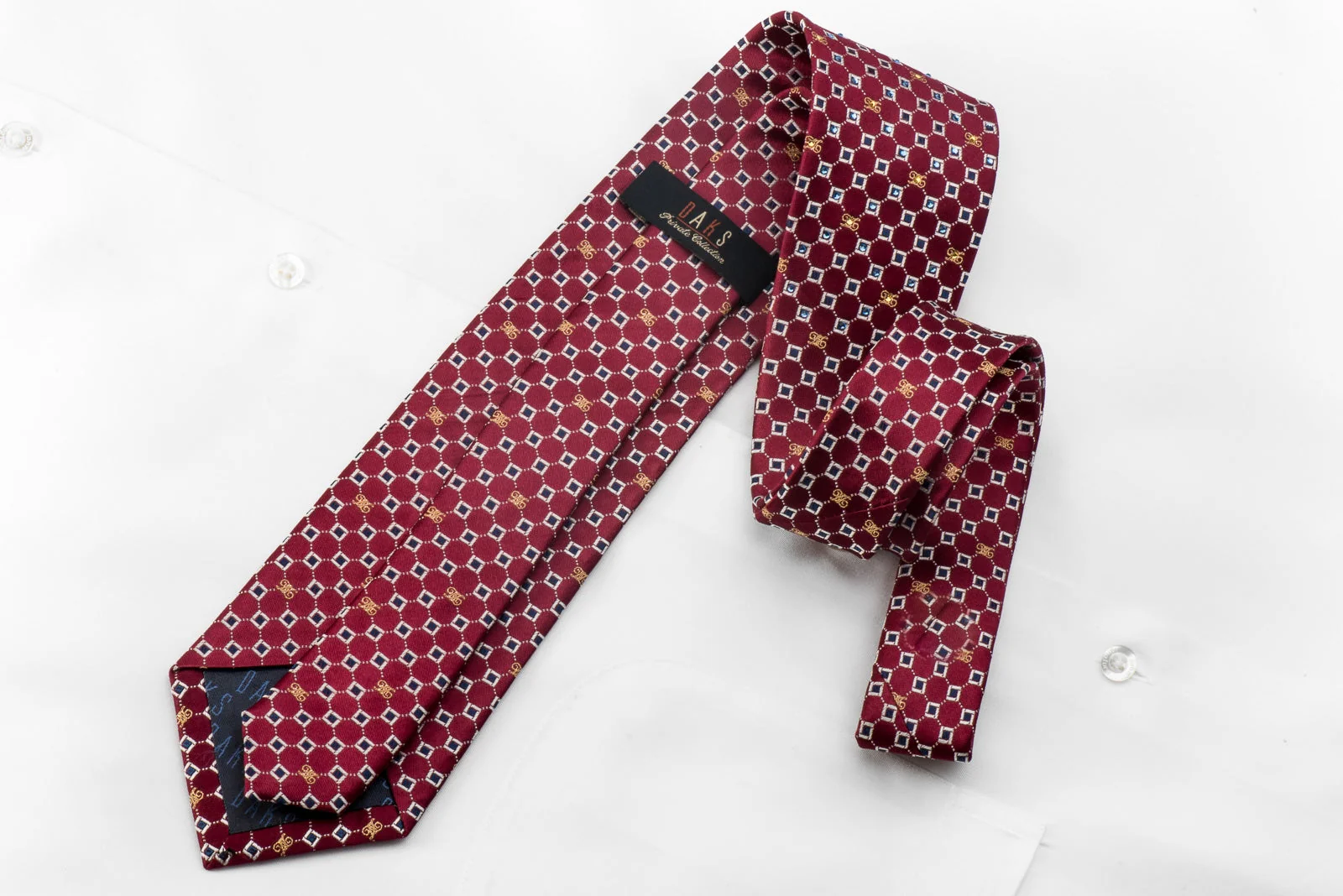 Daks Men's Crystal Tie Trellis Micro Squares On Burgundy With Gold Sparkles - Image 4