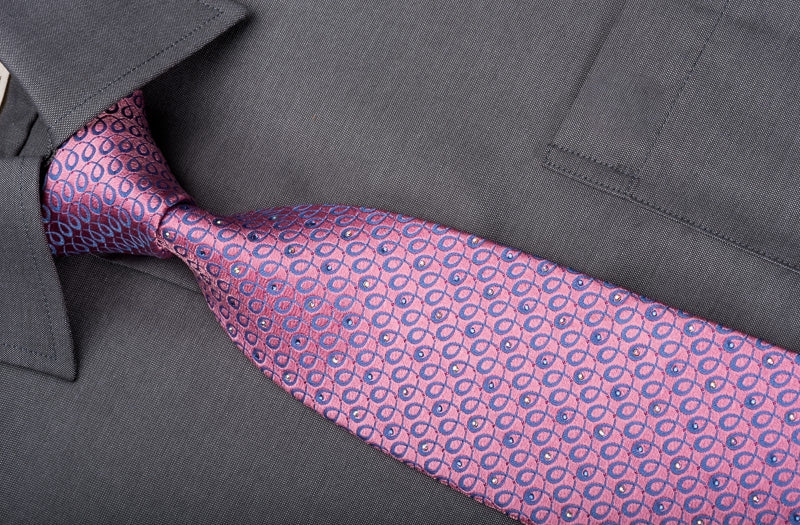Daks Men's Rhinestone Silk Necktie Purple Spirals On Pink With Pink Sparkles - Image 4