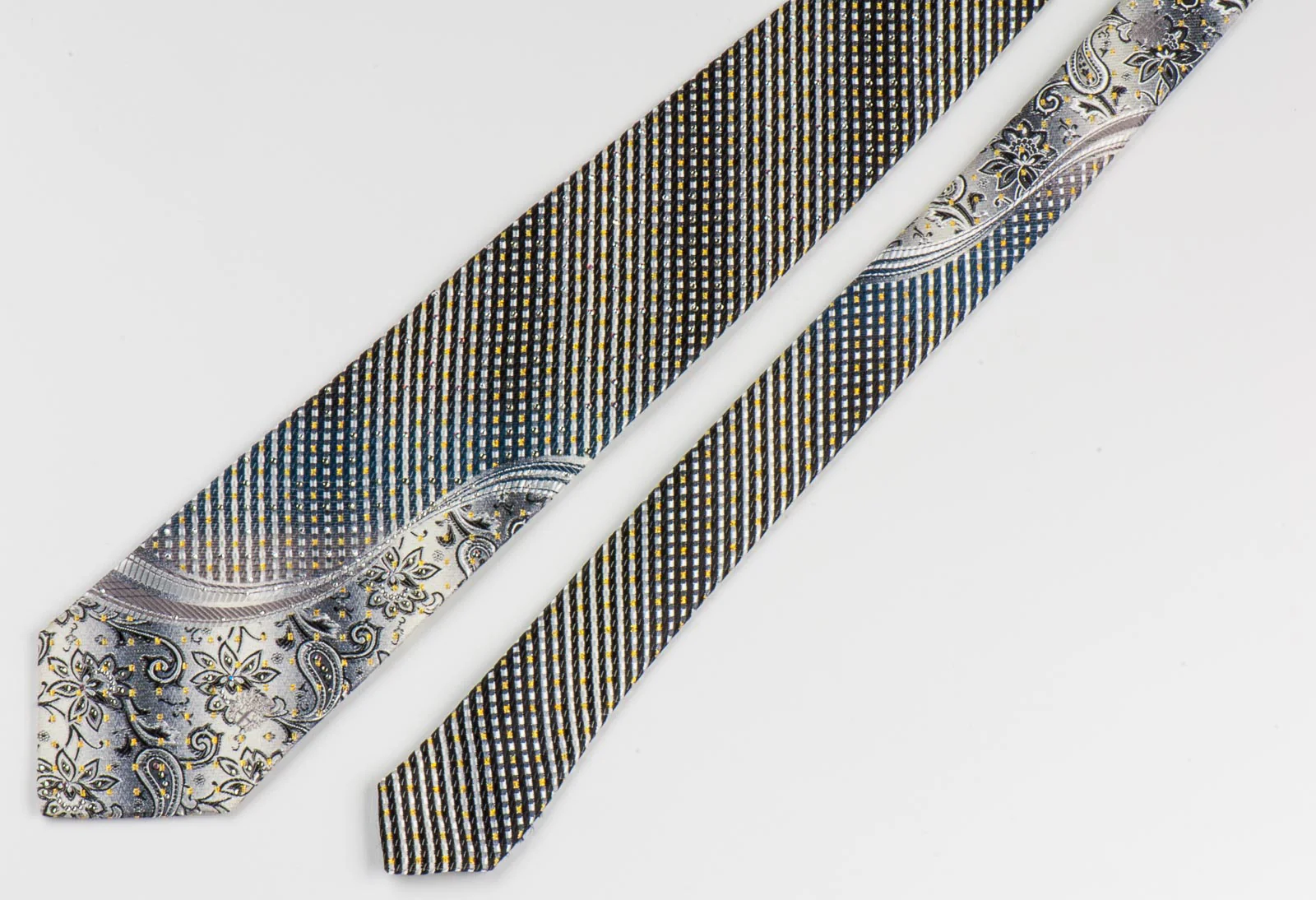 Daks Men's Rhinestone Tie Gray Stripes & Floral With Golden Sparkles - Image 8