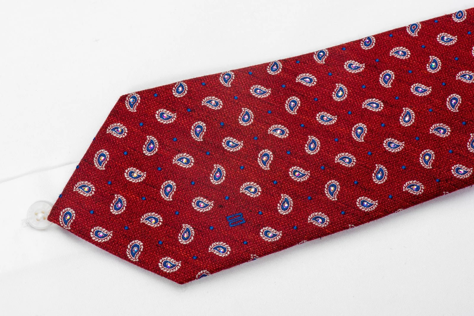 Daks Men's Silk Necktie Paisley On Burgundy Sparkling With Rhinestones - Image 3