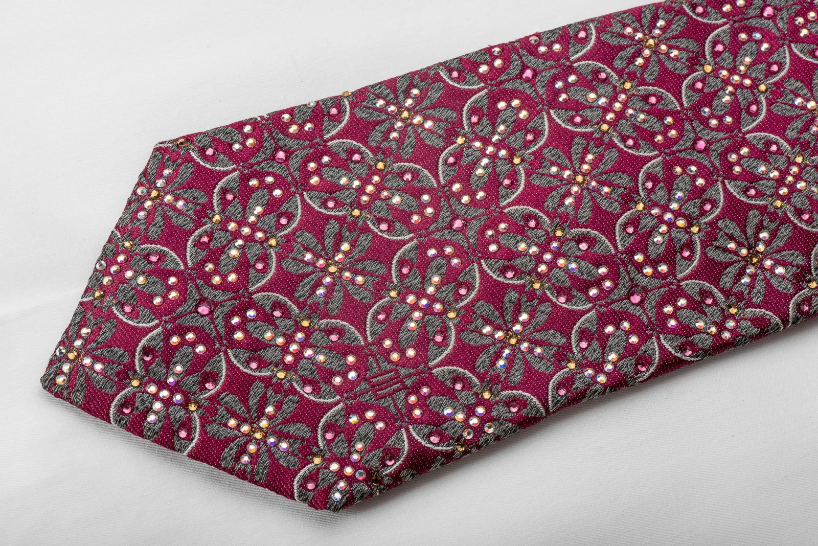Silver Purple Geometric Rhinestone Silk Tie - Image 2