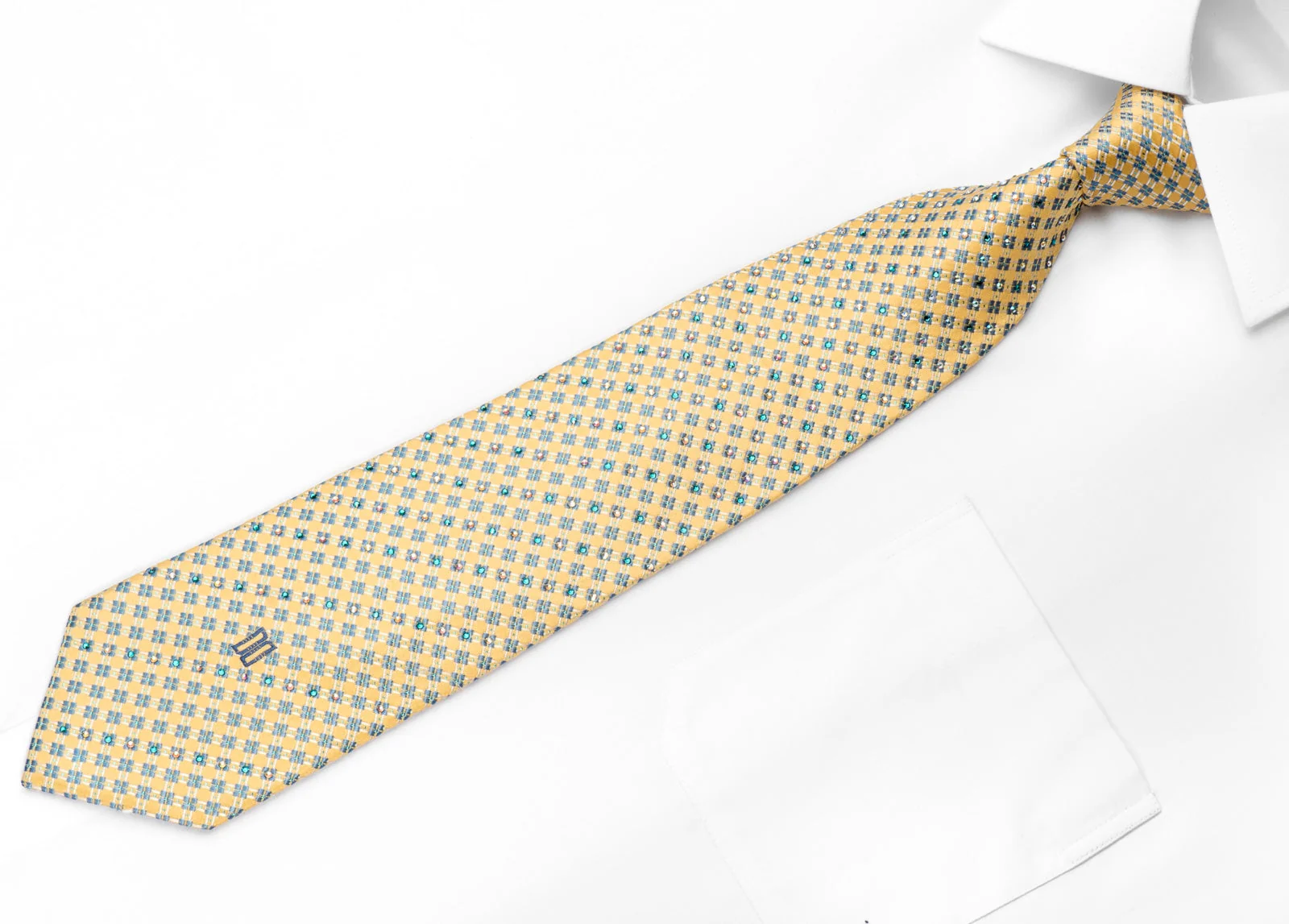 Daks Men's Silk Rhinestone Necktie Trellis On Yellow With Sparkles - Image 2