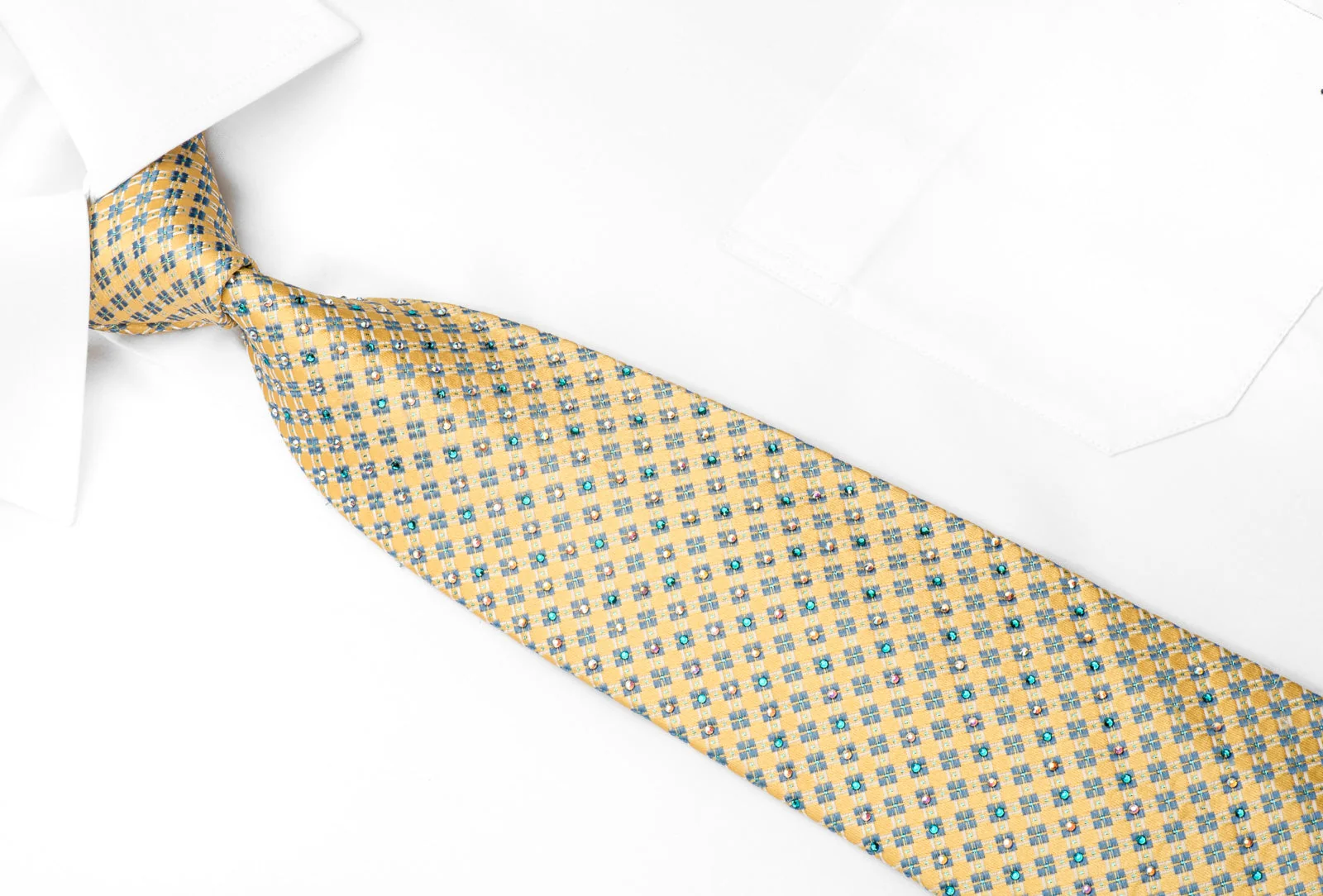 Daks Men's Silk Rhinestone Necktie Trellis On Yellow With Sparkles - Image 3