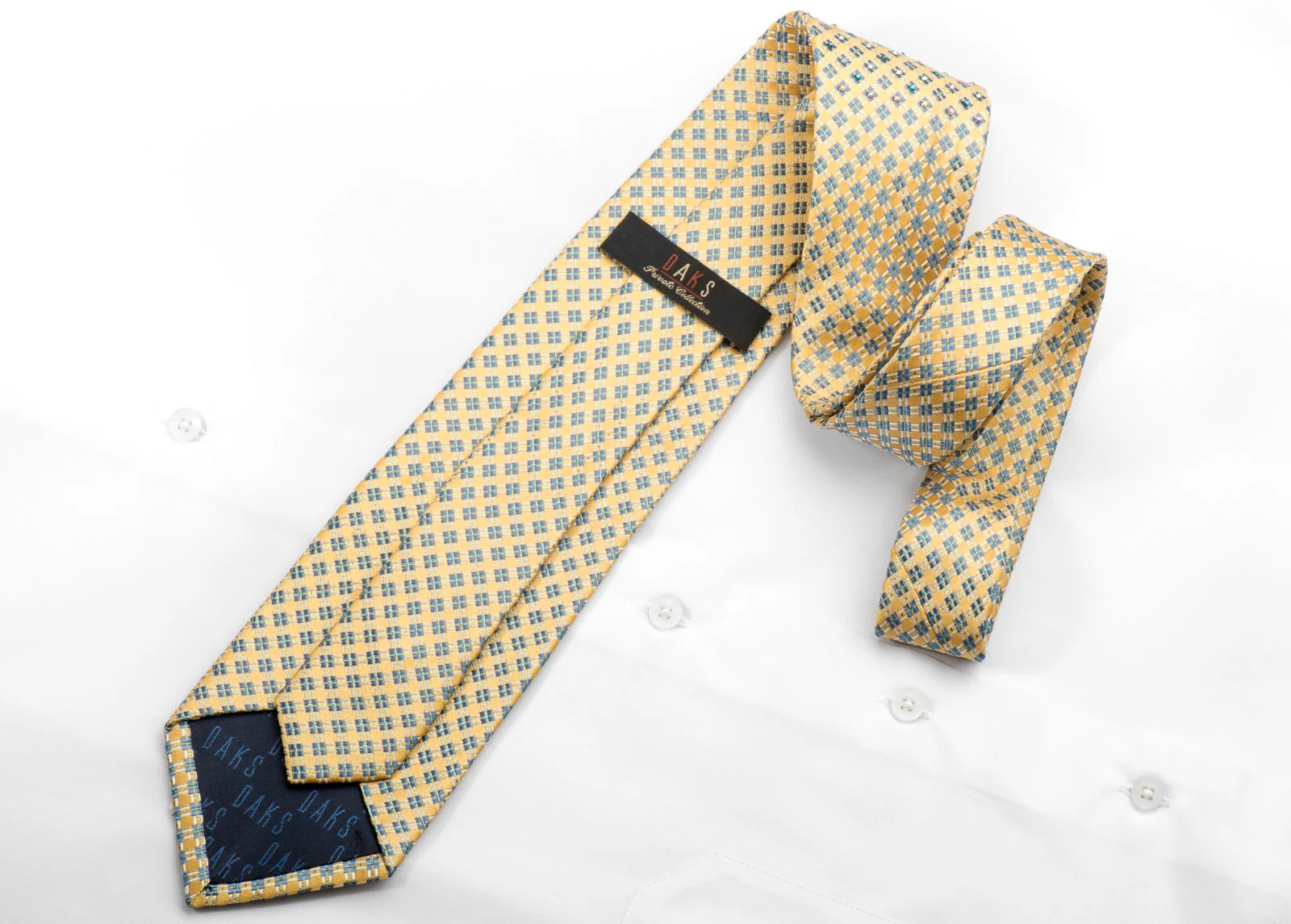 Daks Men's Silk Rhinestone Necktie Trellis On Yellow With Sparkles - Image 4