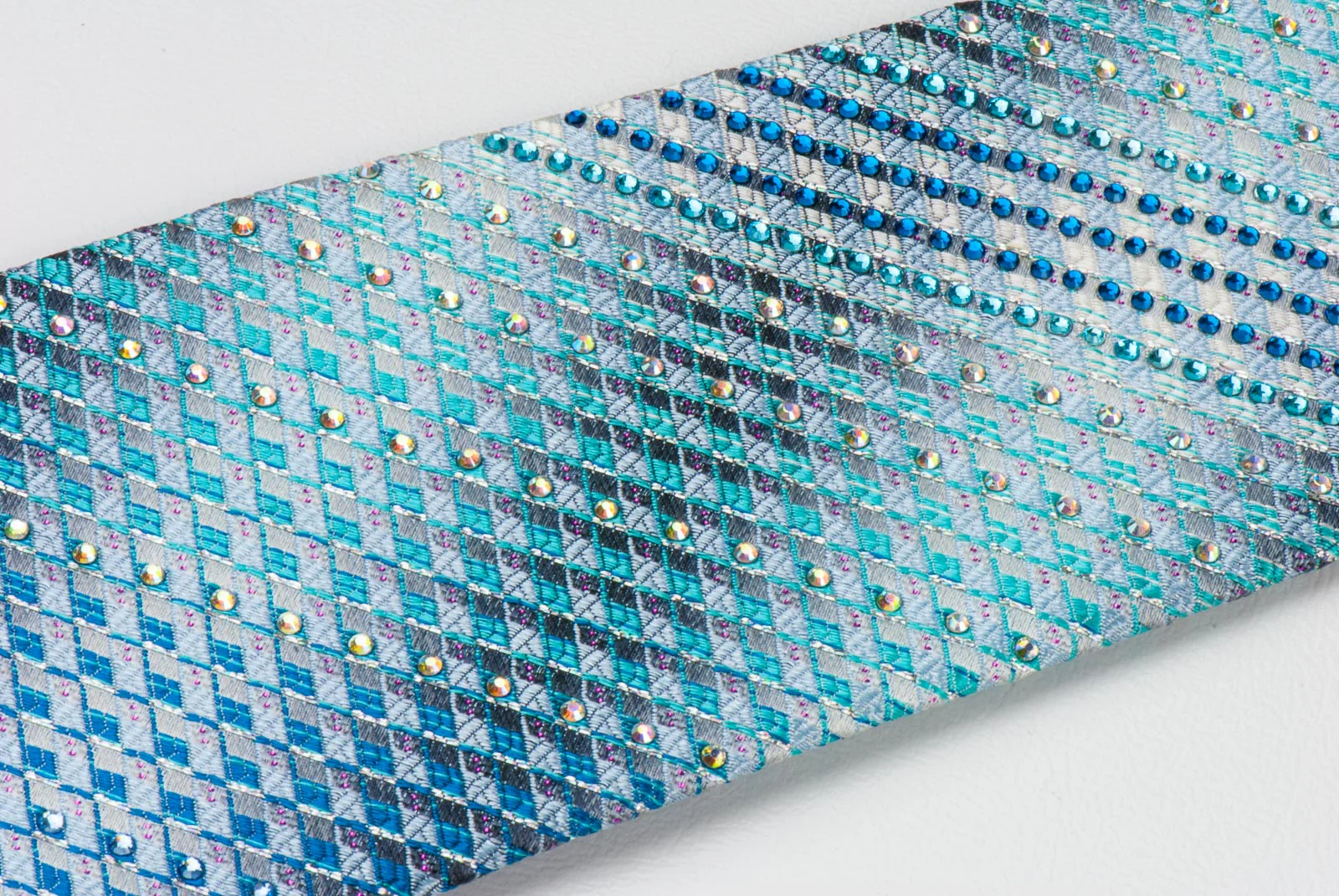 Daks Men's Silk Rhinestone Tie Blue Checked With Silver Sparkles - Image 2