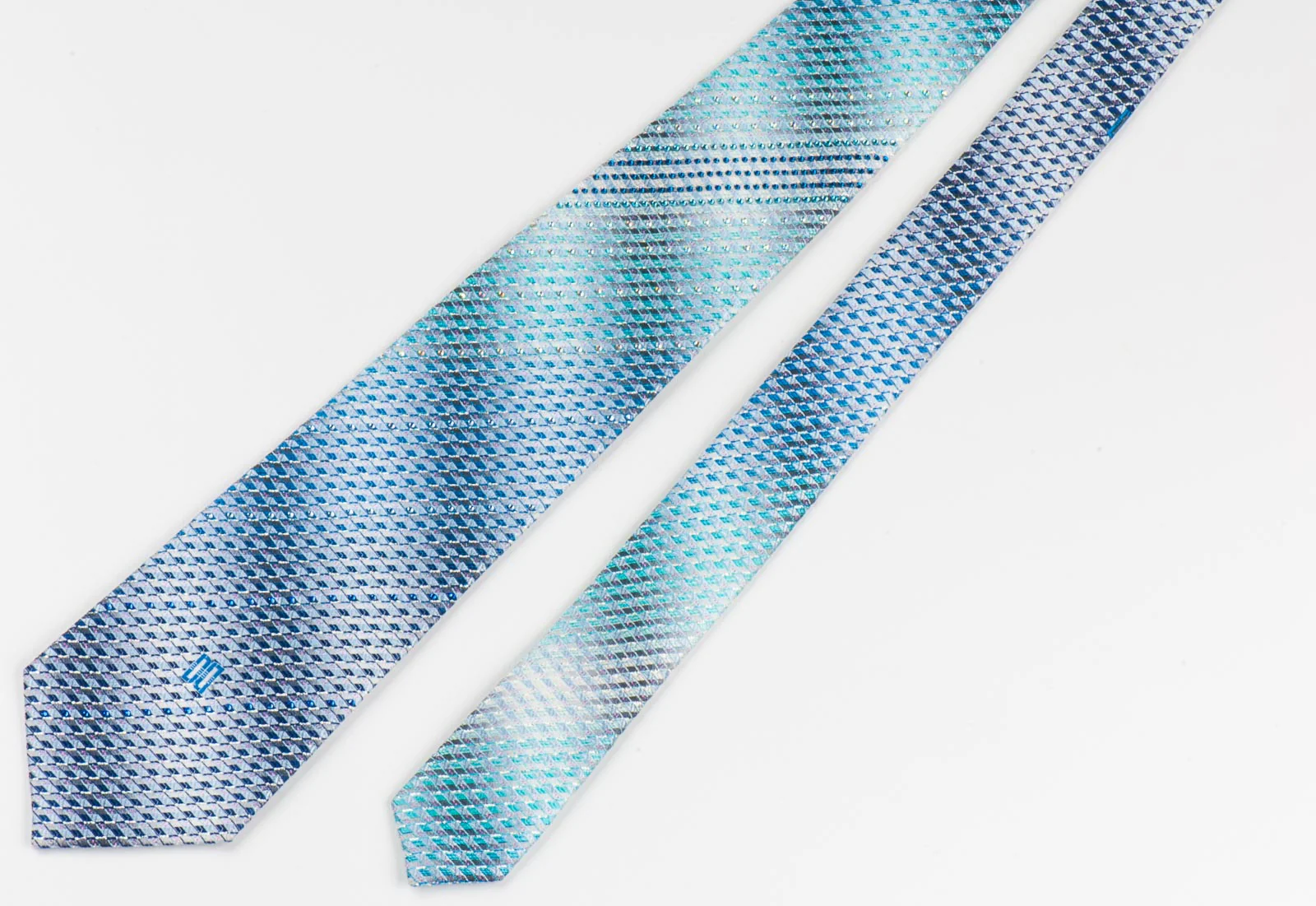 Daks Men's Silk Rhinestone Tie Blue Checked With Silver Sparkles - Image 3