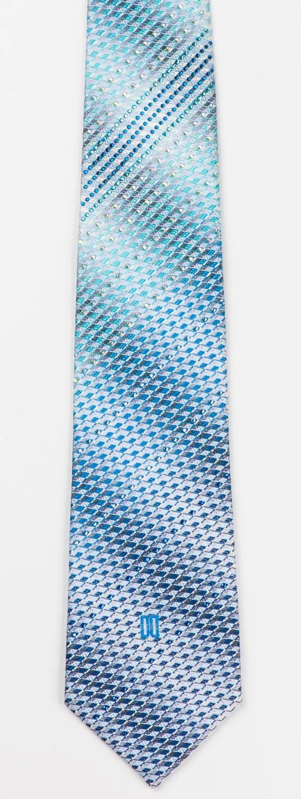 Daks Men's Silk Rhinestone Tie Blue Checked With Silver Sparkles - Image 5